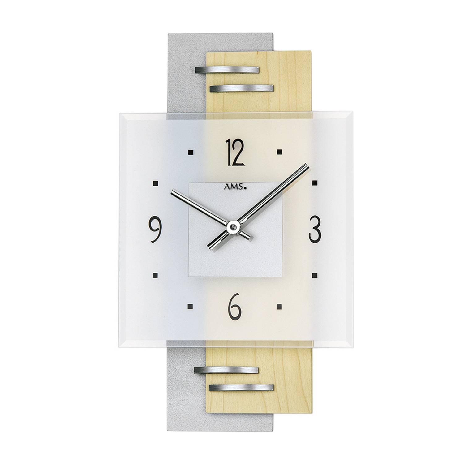 AMS 9248 Quarz-Wanduhr, Ahorn, Alu, Mineralglas