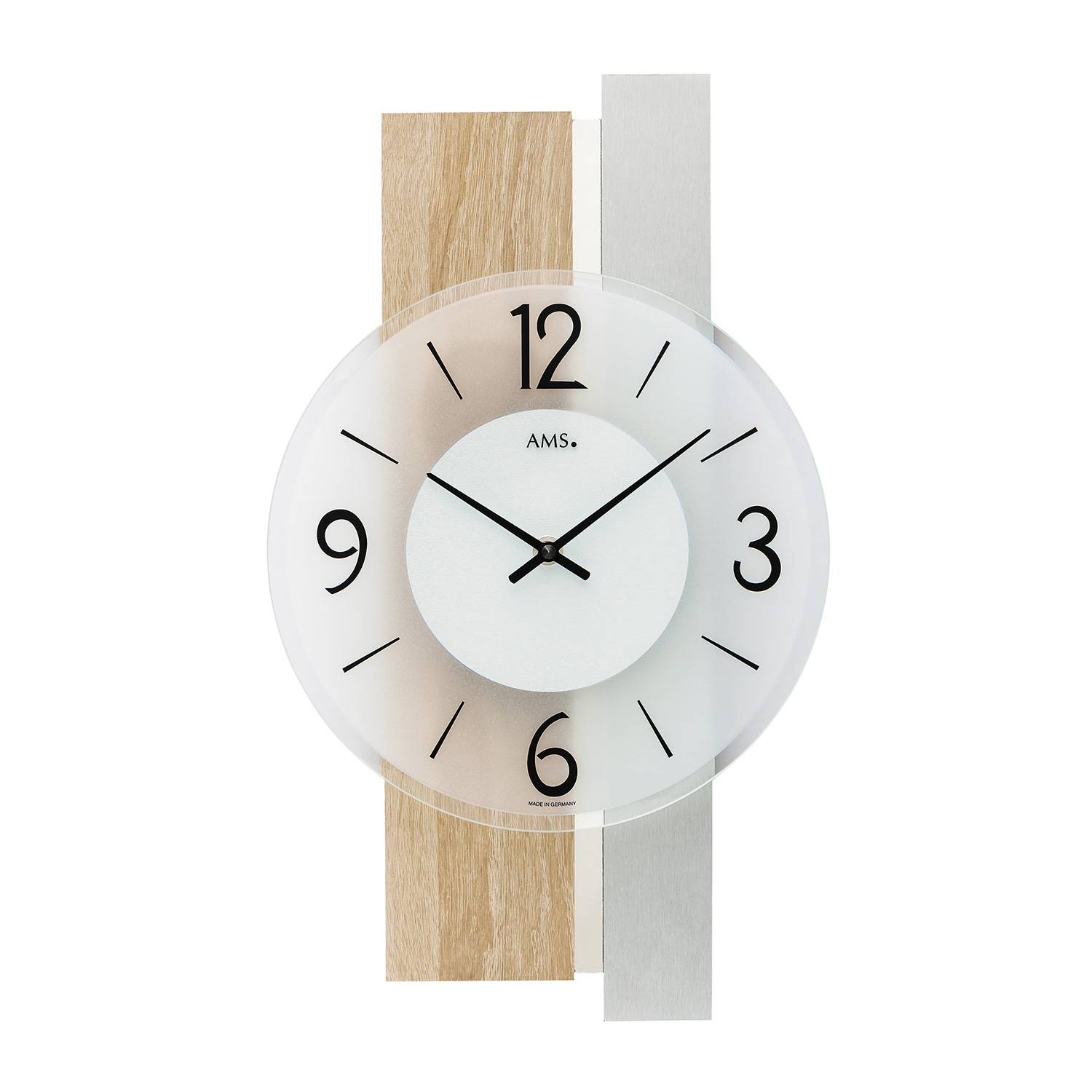 AMS 9554 Quarz-Wanduhr, Holz, Sonoma, Alu, Mineralglas