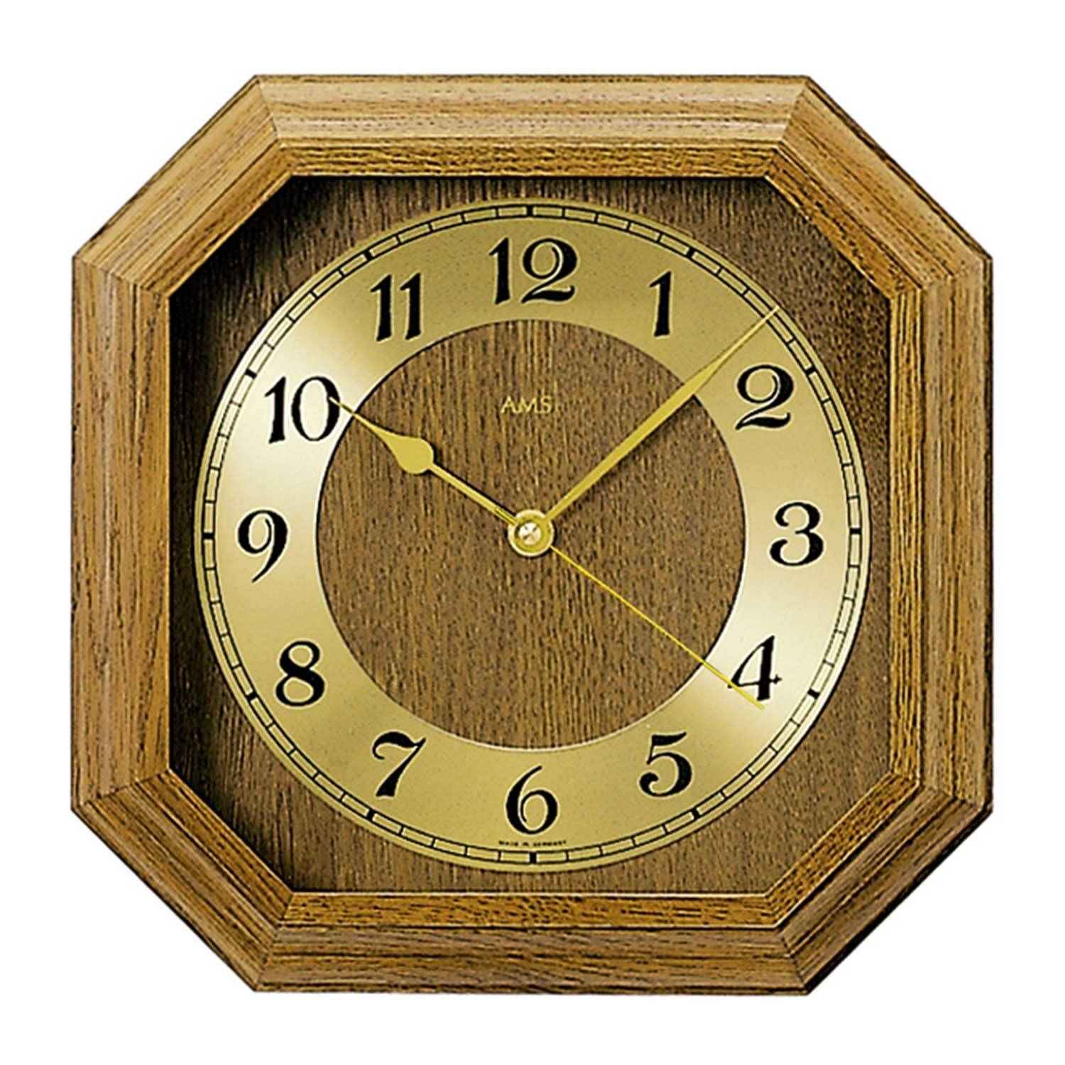 AMS 5864/4 Funk-Wanduhr, Eiche rustikal, Messing, Mineralglas