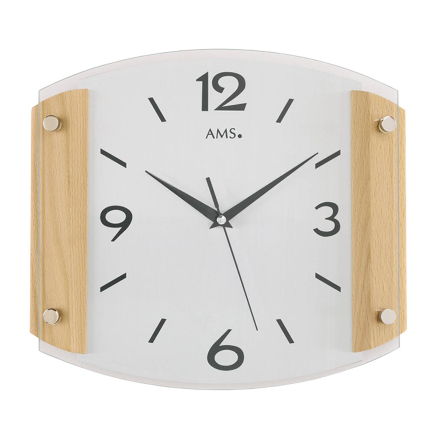 AMS 5938/18 Funk-Wanduhr, geschwungenes Mineralglas, Buche