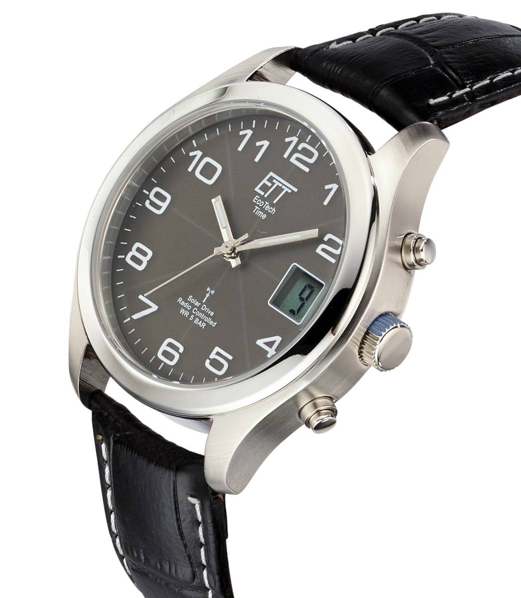 ETT Herrenuhr EGS-11330-50L, Funk, Solar, analog-digital, Edelstahl, Lederband