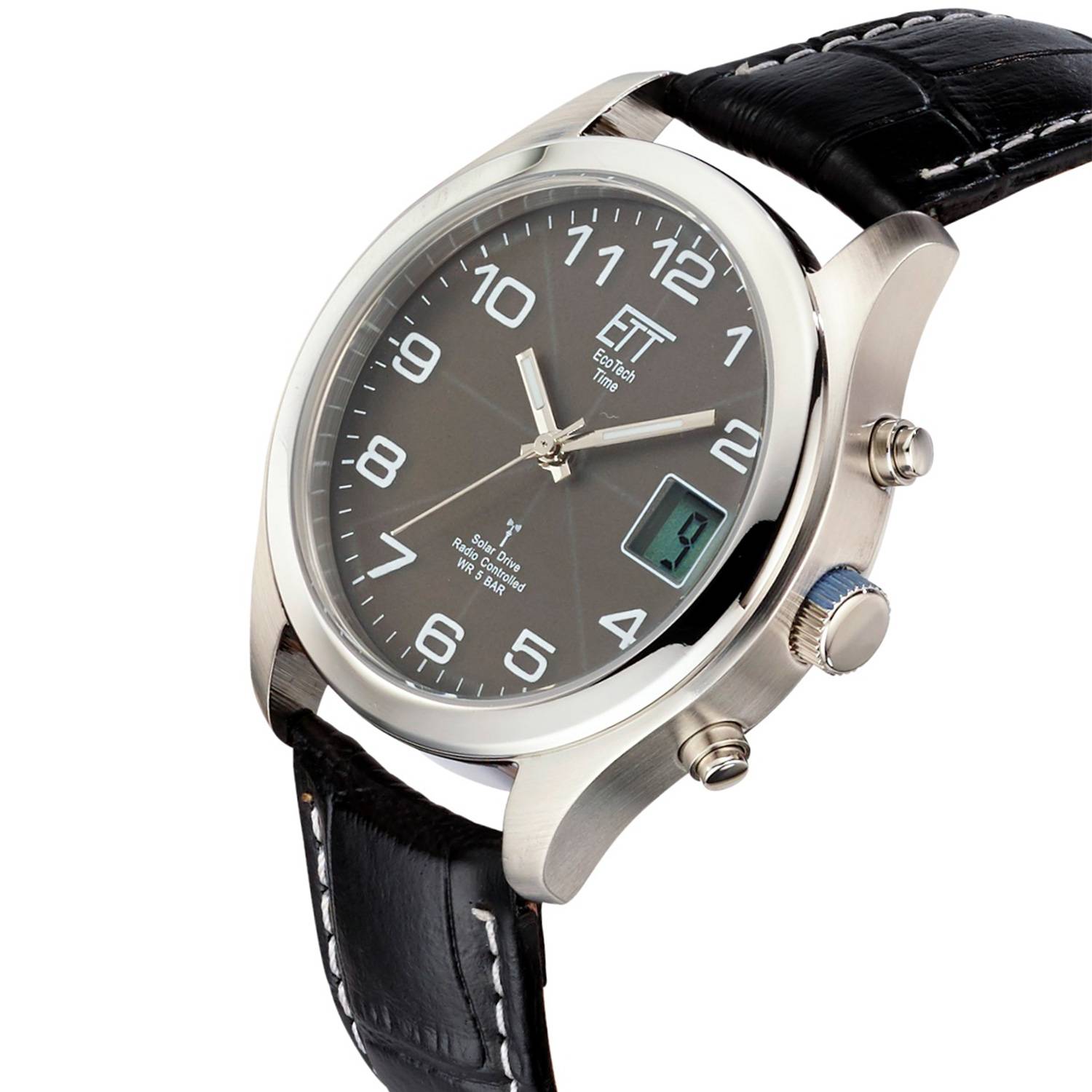 ETT Herrenuhr EGS-11330-50L, Funk, Solar, analog-digital, Edelstahl, Lederband