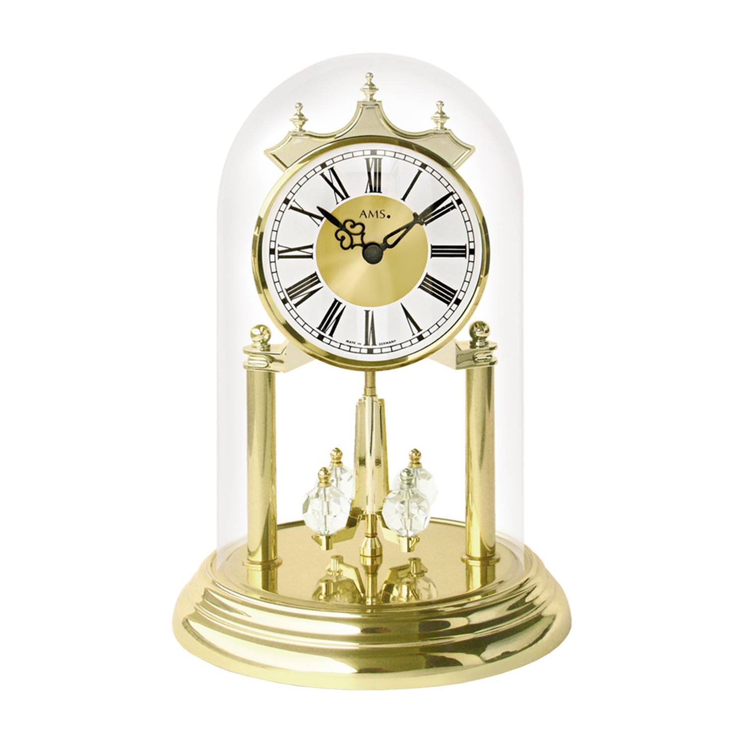 AMS 1202 Jahresuhr Lina, Messing, Glasglocke, Drehpendel