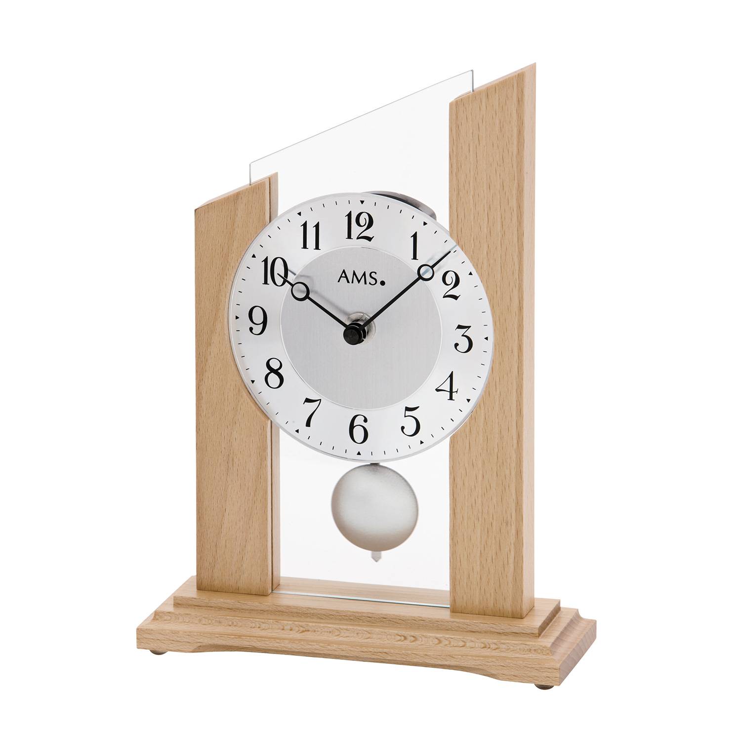 AMS. Pendeltischuhr 1171, Quarz, Massivholzgehäuse aus Buche, made in Germany