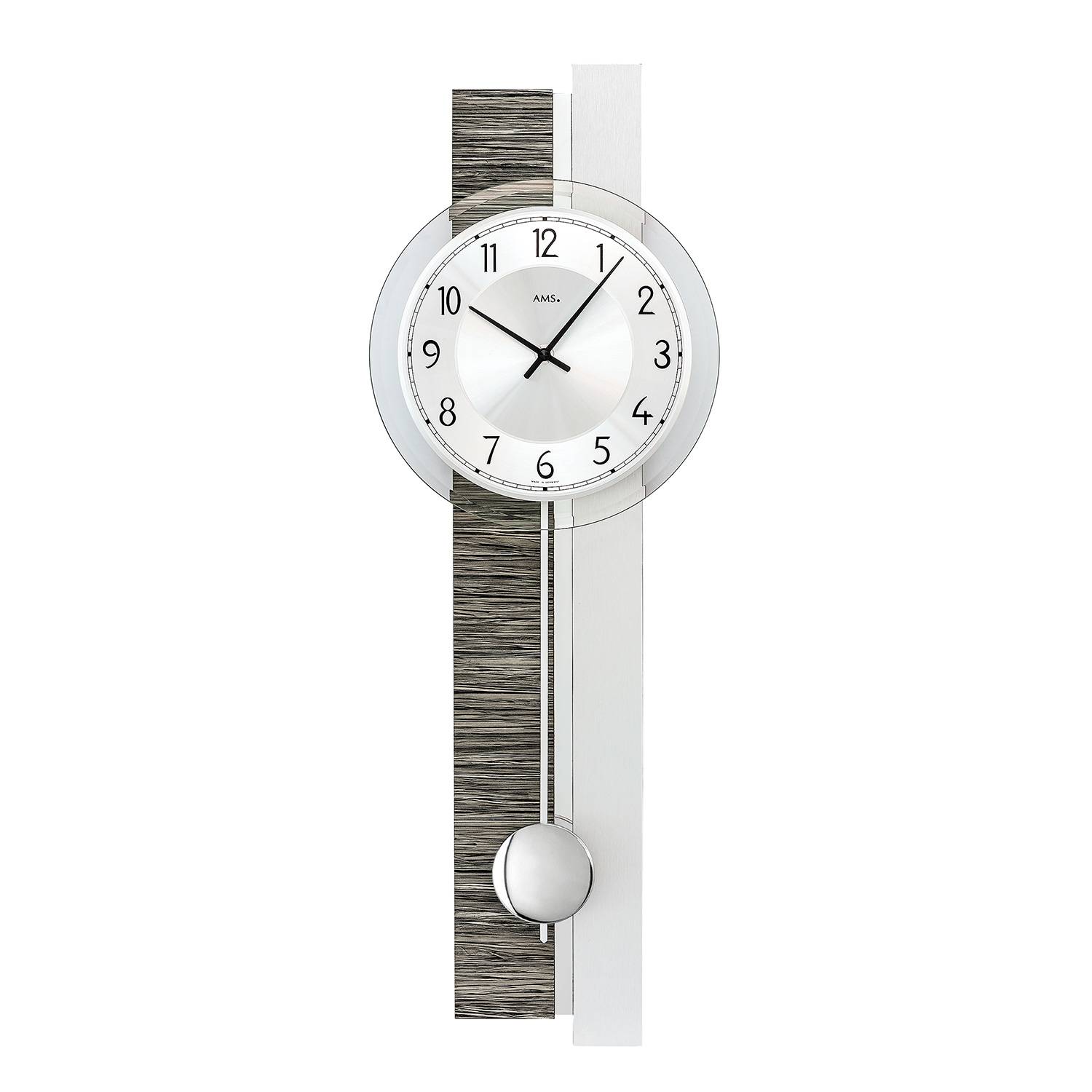 AMS. Pendelwanduhr 7439, Quarz, Holzgehäuse, Mineralglas, made in Germany