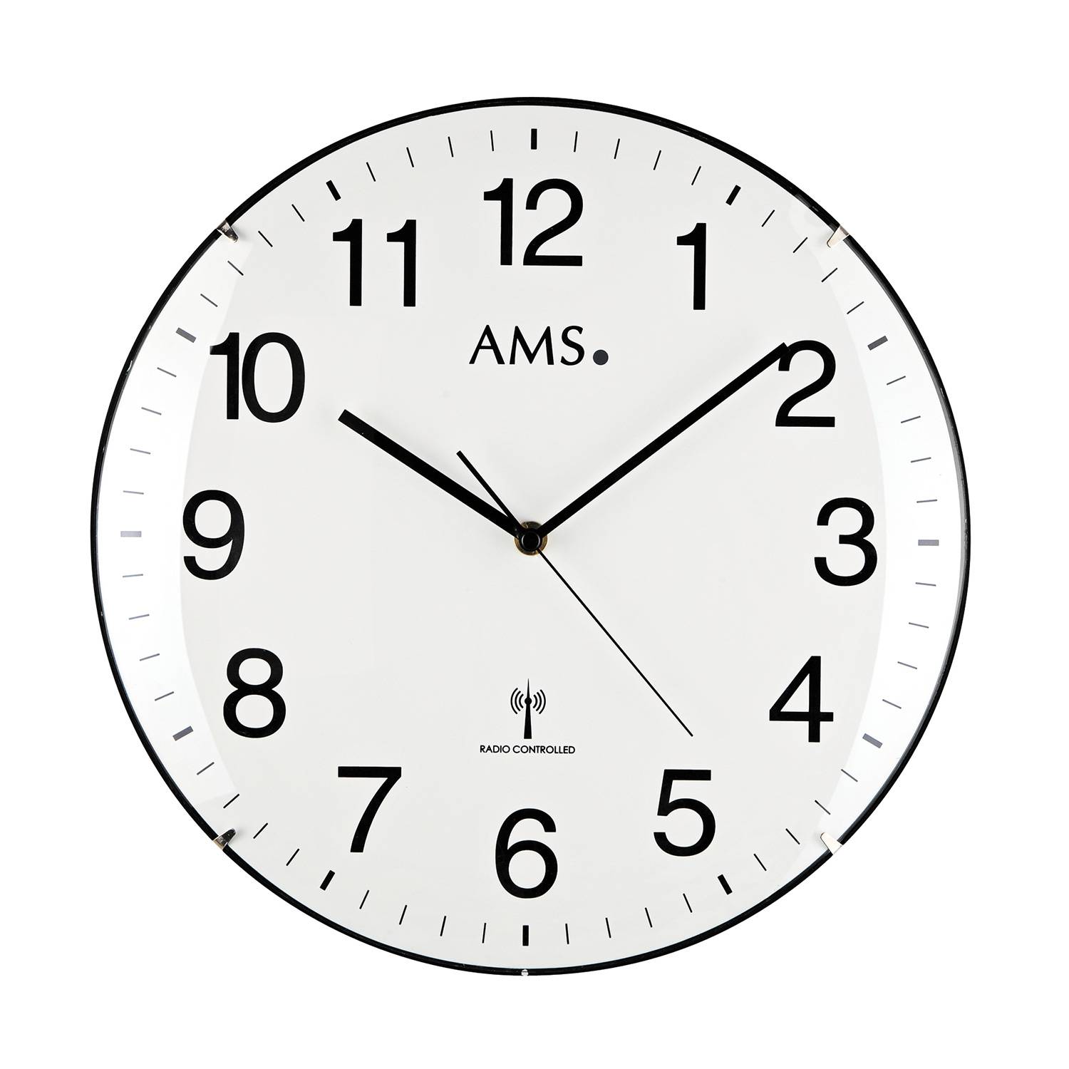 AMS 5960 Funk-Wanduhr, gewölbtes Kunststoffgehäuse, Weiß