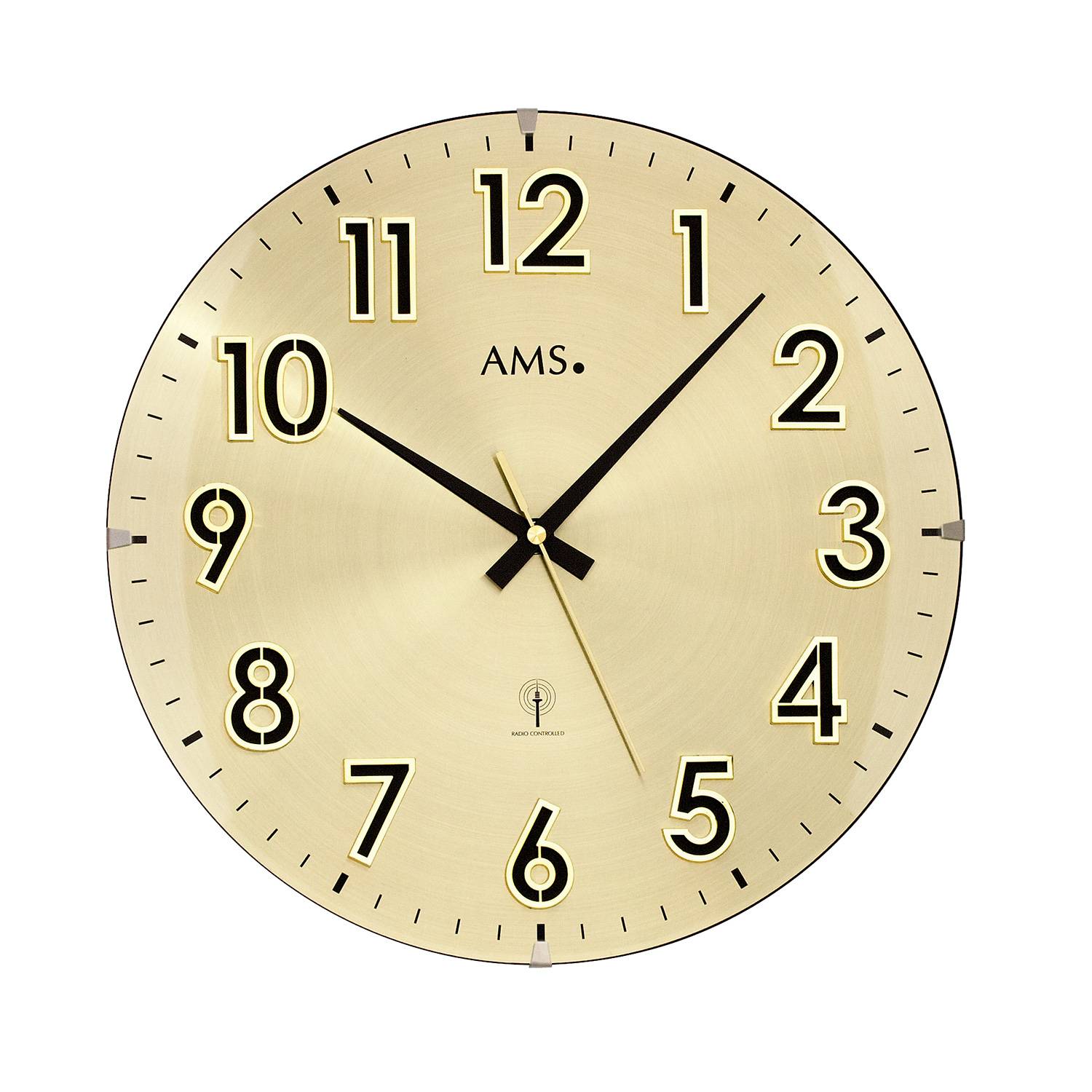 AMS 5974 Funk-Wanduhr, Messing, gewölbtes Mineralglas