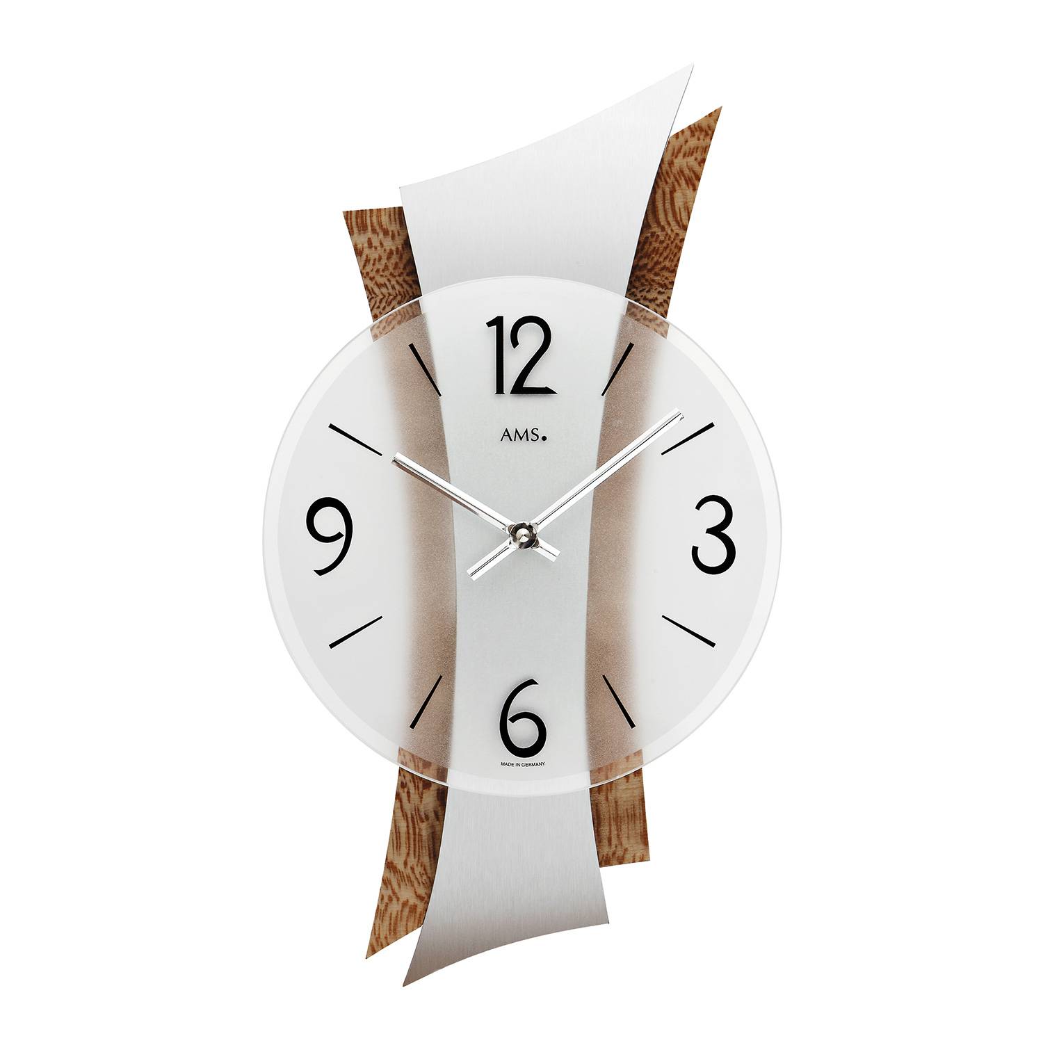 AMS 9401 Quarz-Wanduhr, Holz in Buche-Optik, Kunststoff, Glas