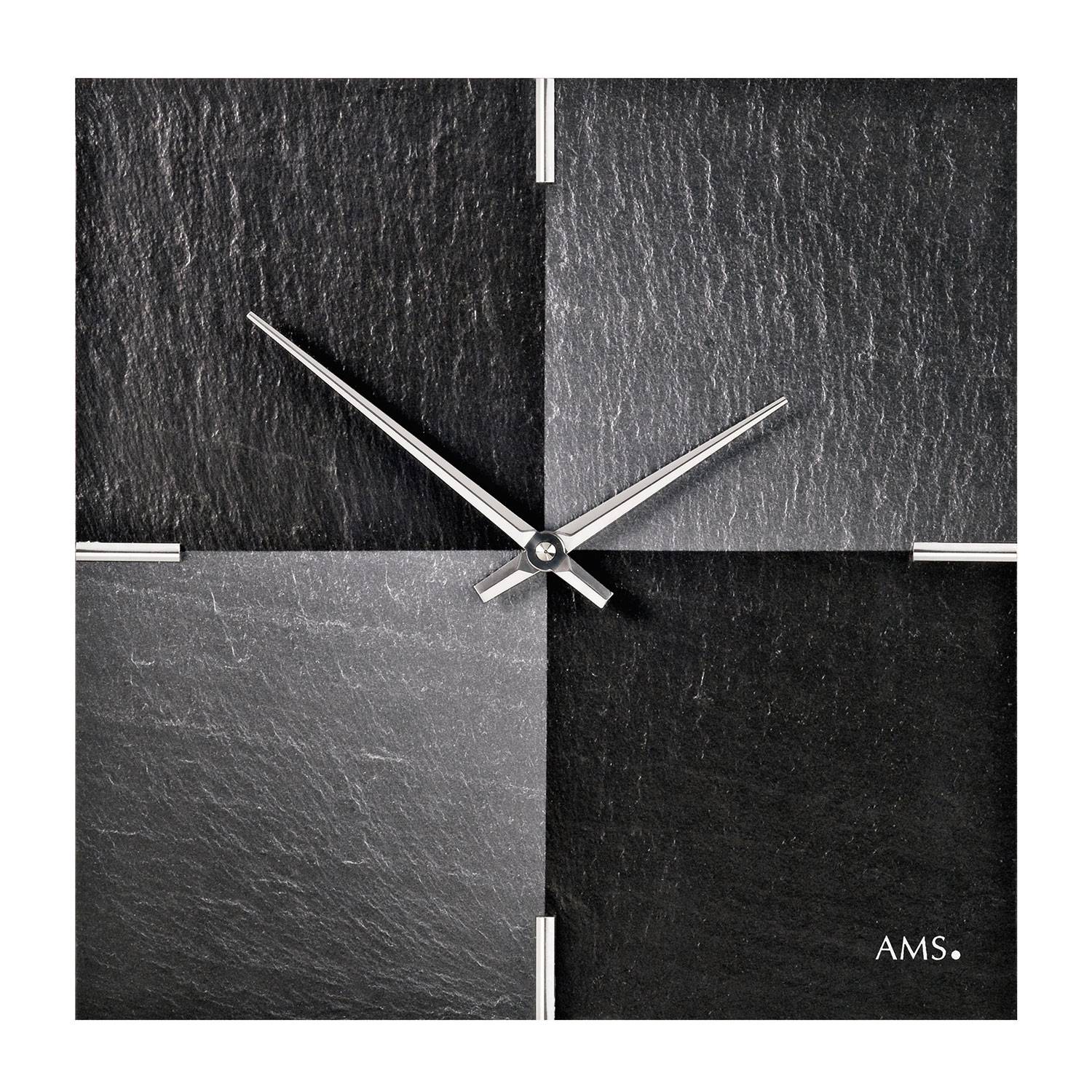 AMS 9520 Quarz-Wanduhr, Naturschiefer, Schwarz-Grau