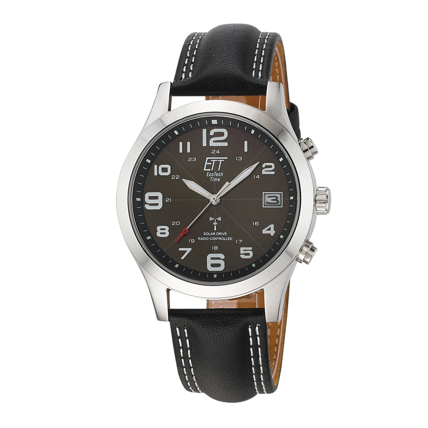 ETT Herrenuhr EGS-11488-22L, Funk, Solar, analog, mit Datumsanzeige, Lederband