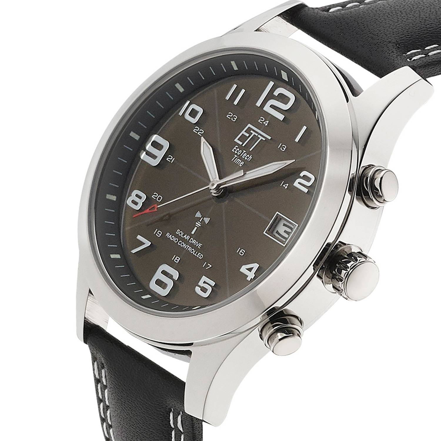 ETT Herrenuhr EGS-11488-22L, Funk, Solar, analog, mit Datumsanzeige, Lederband