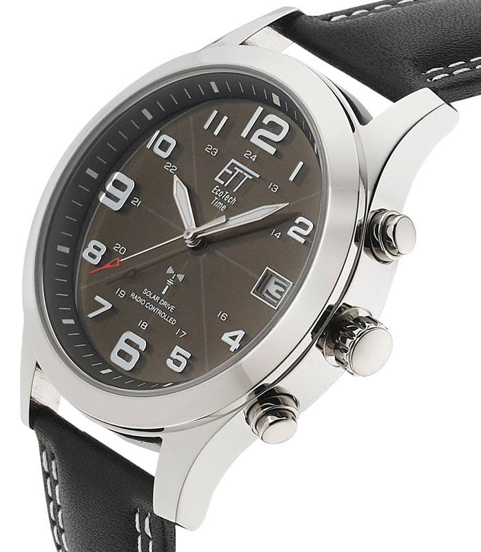 ETT Herrenuhr EGS-11488-22L, Funk, Solar, analog, mit Datumsanzeige, Lederband