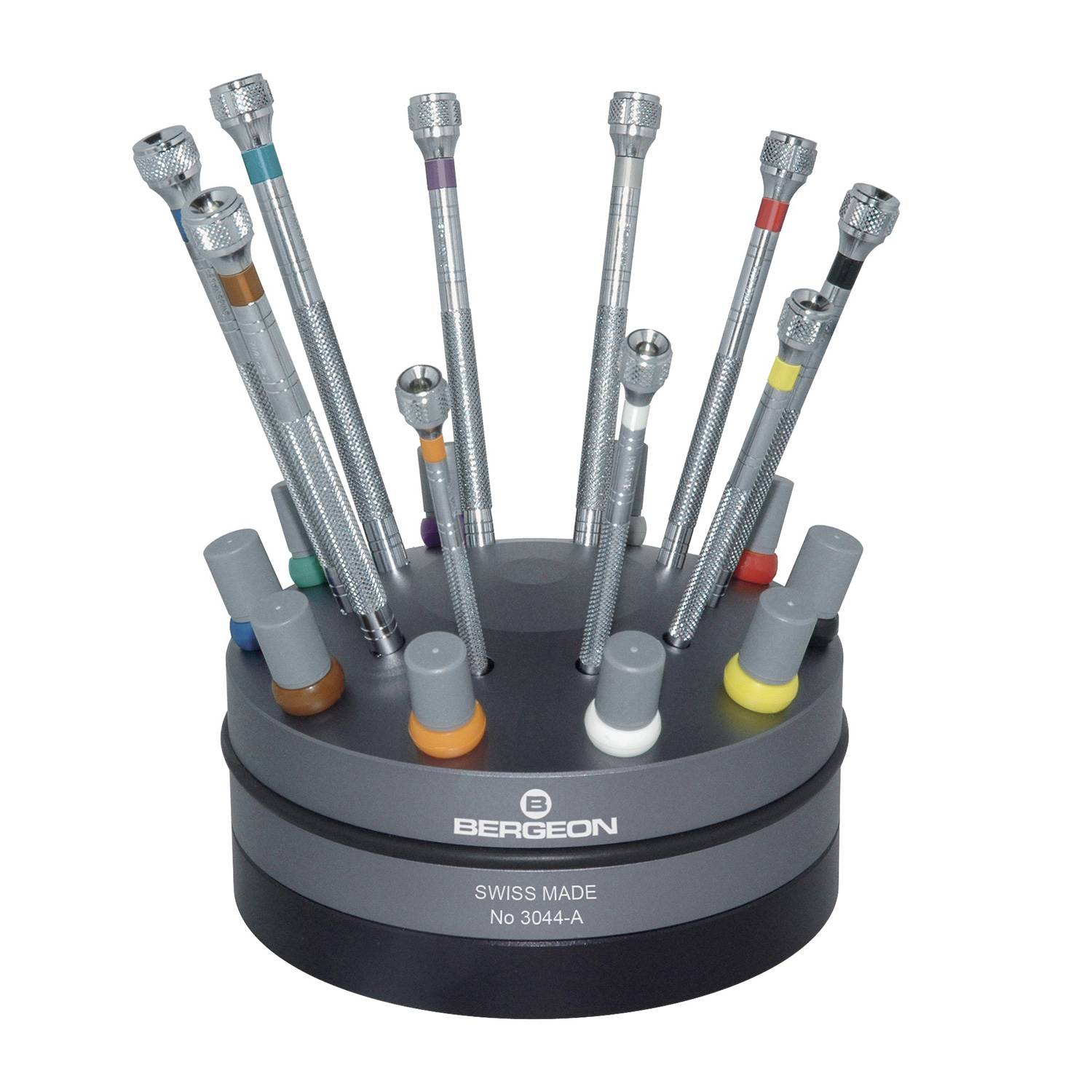 Bergeon Schraubendreher-Sortiment, 10 Schraubendreher mit drehbarem Kopf, Ersatzklingen