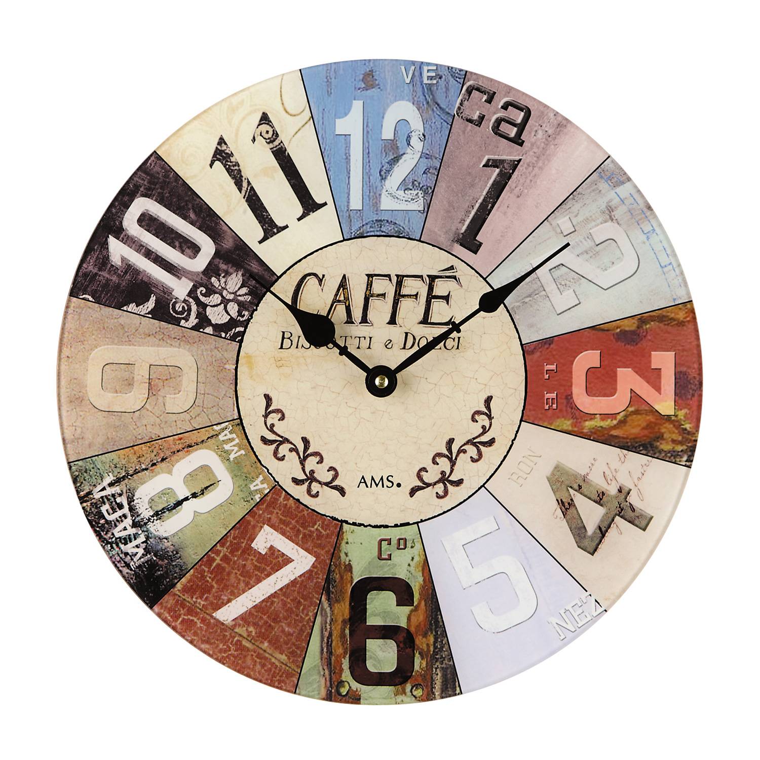 AMS 9424 Quarz-Wanduhr Caffé, bedrucktes Mineralglas