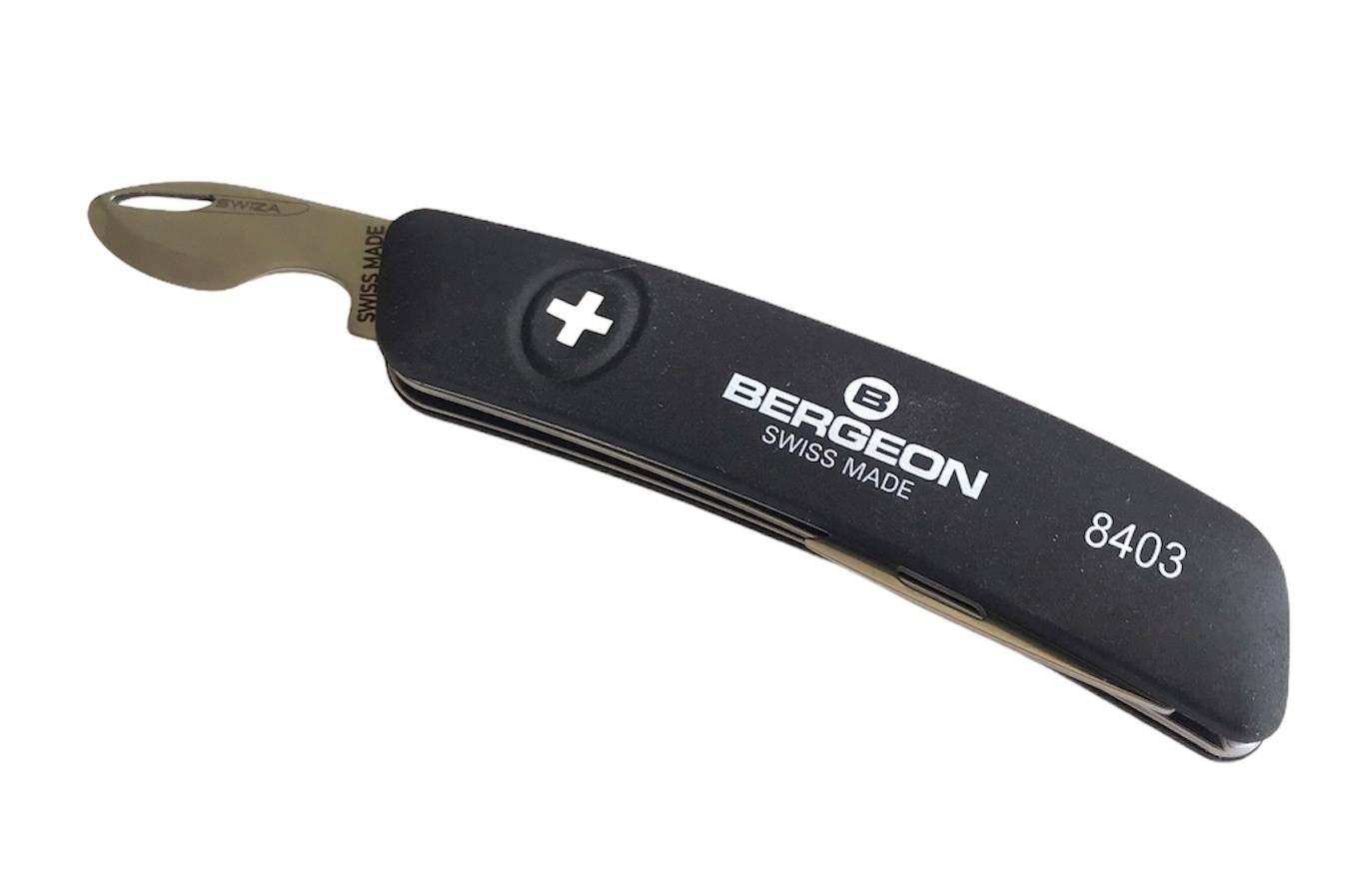Bergeon 8403 Uhrmachermesser, 2-in-1, mit Federstegwerkzeug, Stahl