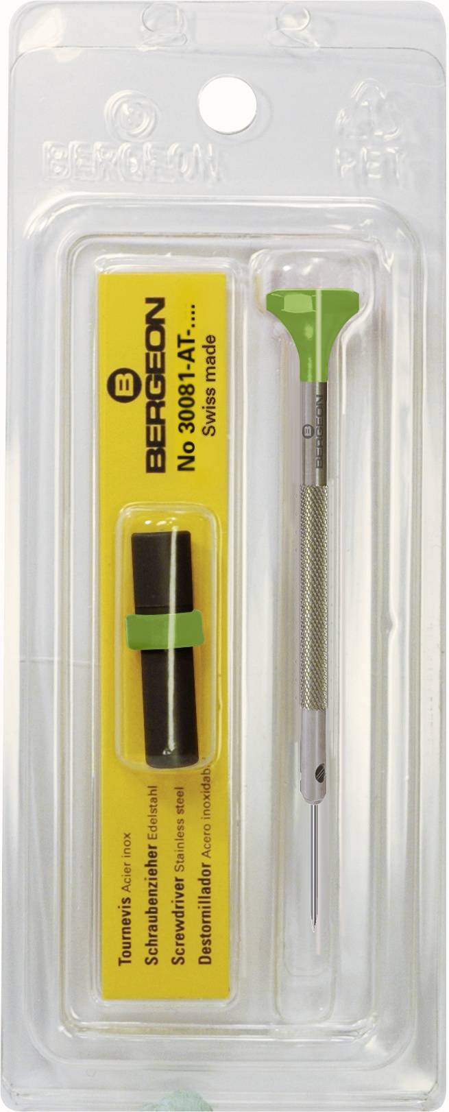 Bergeon Schraubendreher aus Inox, mit Edelstahlklinge 0,9 mm, mit Ersatzklingen