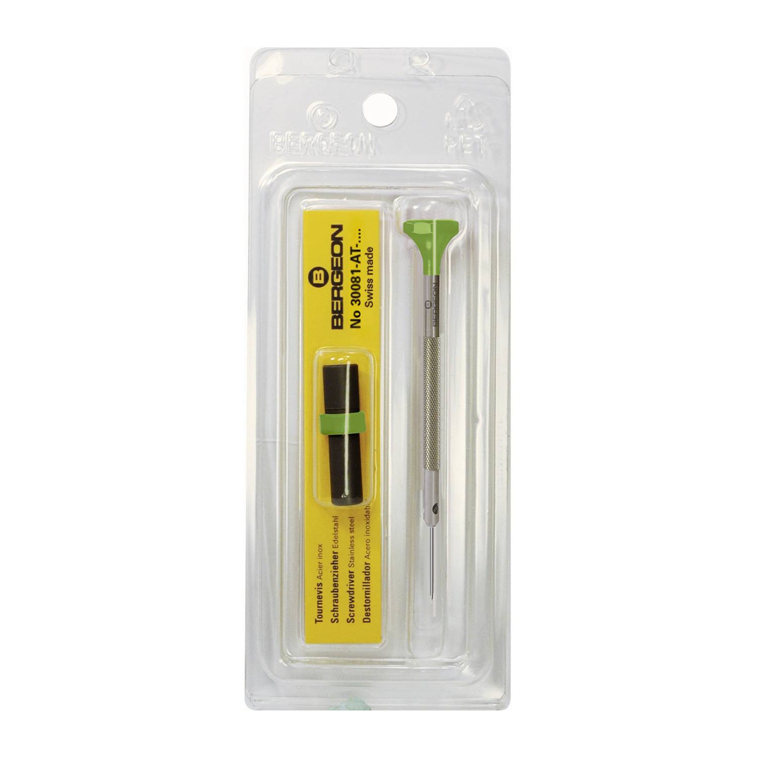 Bergeon Schraubendreher aus Inox, mit Edelstahlklinge 0,9 mm, mit Ersatzklingen