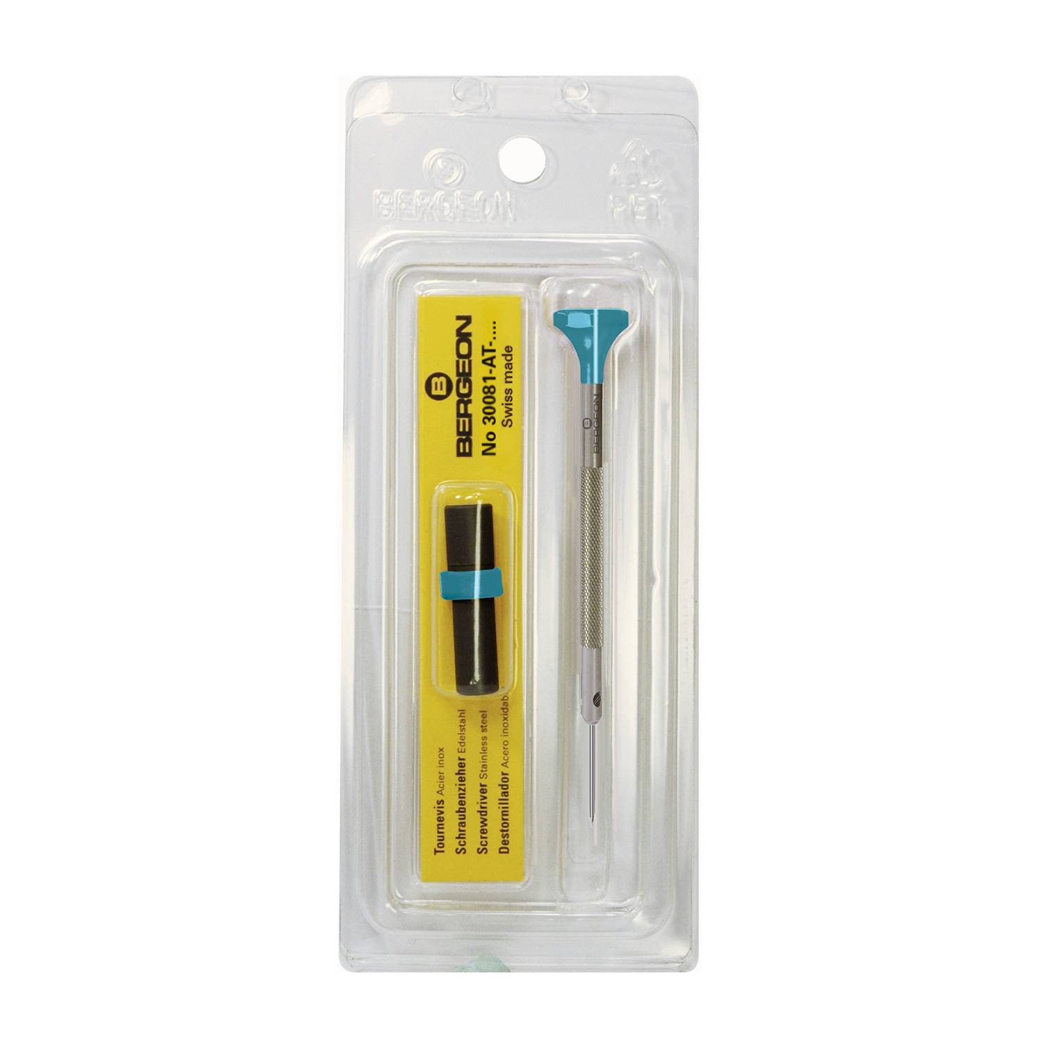 Bergeon Schraubendreher aus Inox, mit Edelstahlklinge 1,50 mm, mit Ersatzklingen