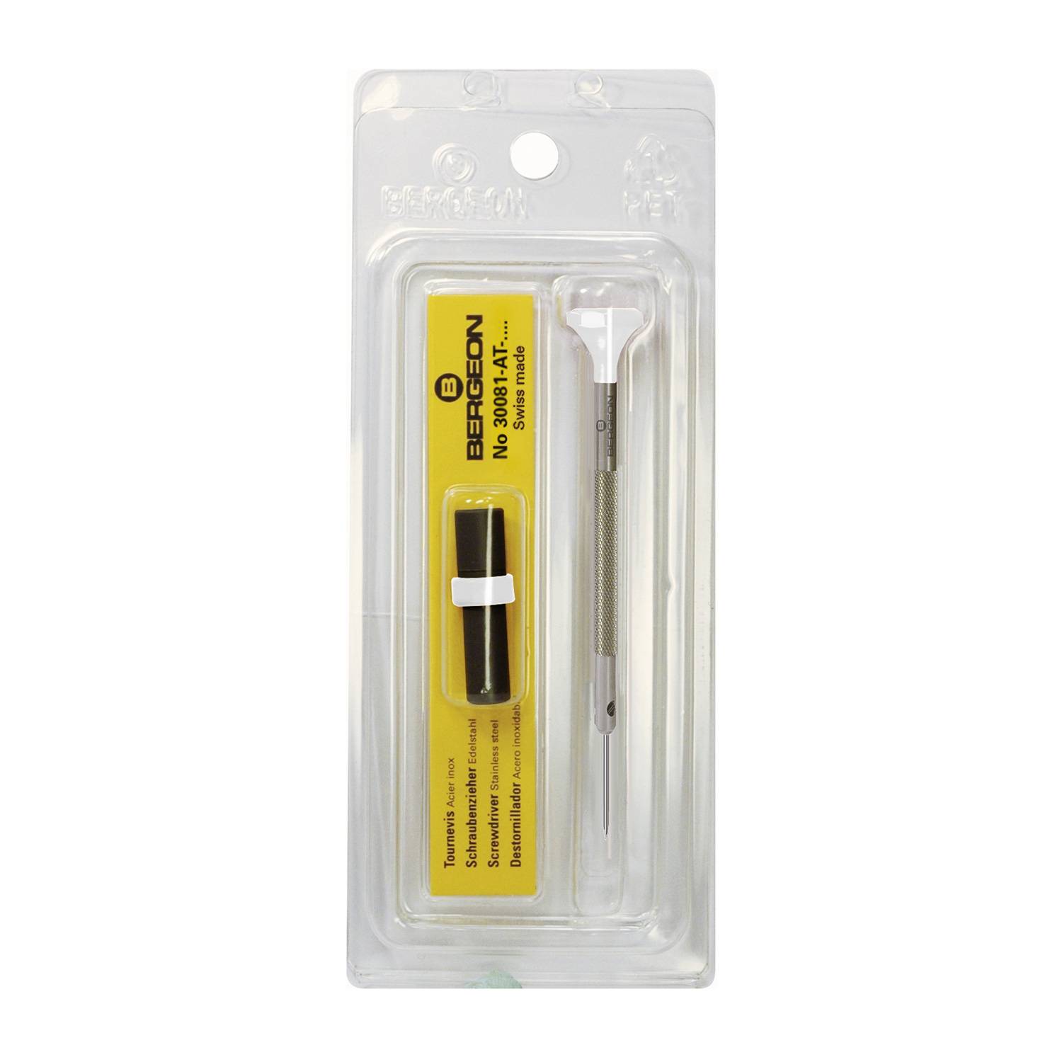 Bergeon Schraubendreher aus Inox, mit Edelstahlklinge 0,6 mm, mit Ersatzklingen