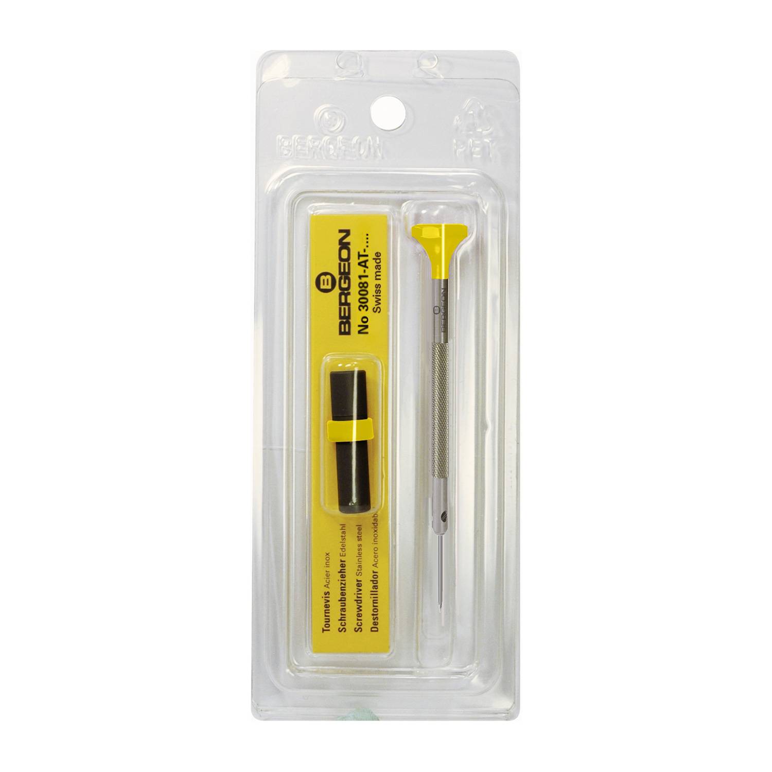 Bergeon Schraubendreher aus Inox, mit Edelstahlklinge 0,8 mm, mit Ersatzklingen