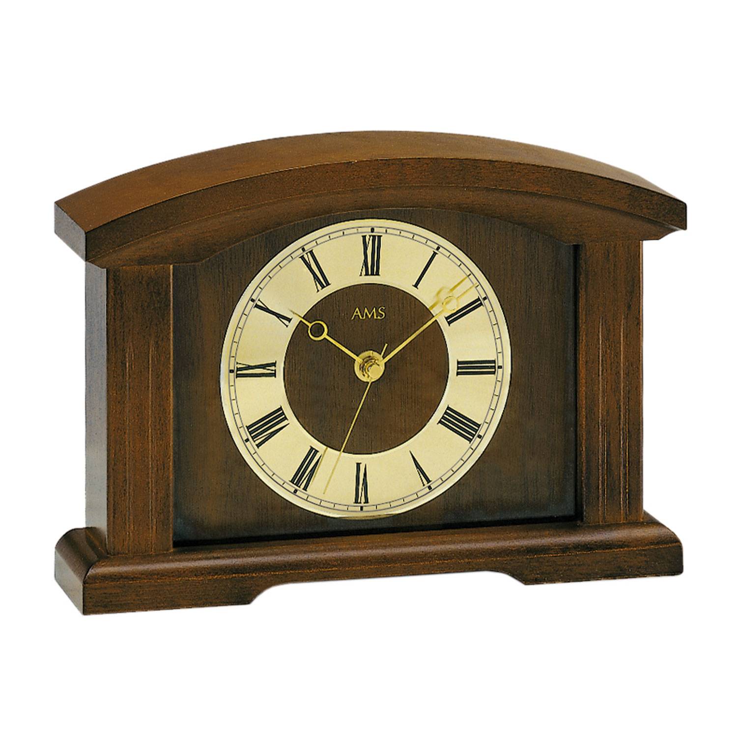 AMS. Tischuhr 5138/1, Funk, Massivholzgehäuse in Nussbaum lackiert, klassisch