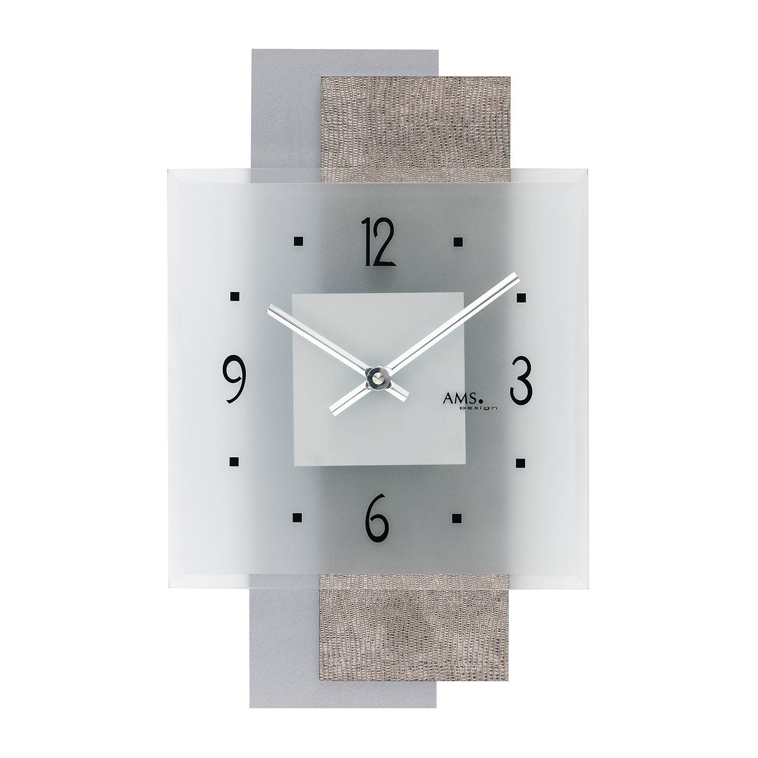 AMS 9443 Quarz-Wanduhr, Design-Kunstleder, Holz, Mineralglas