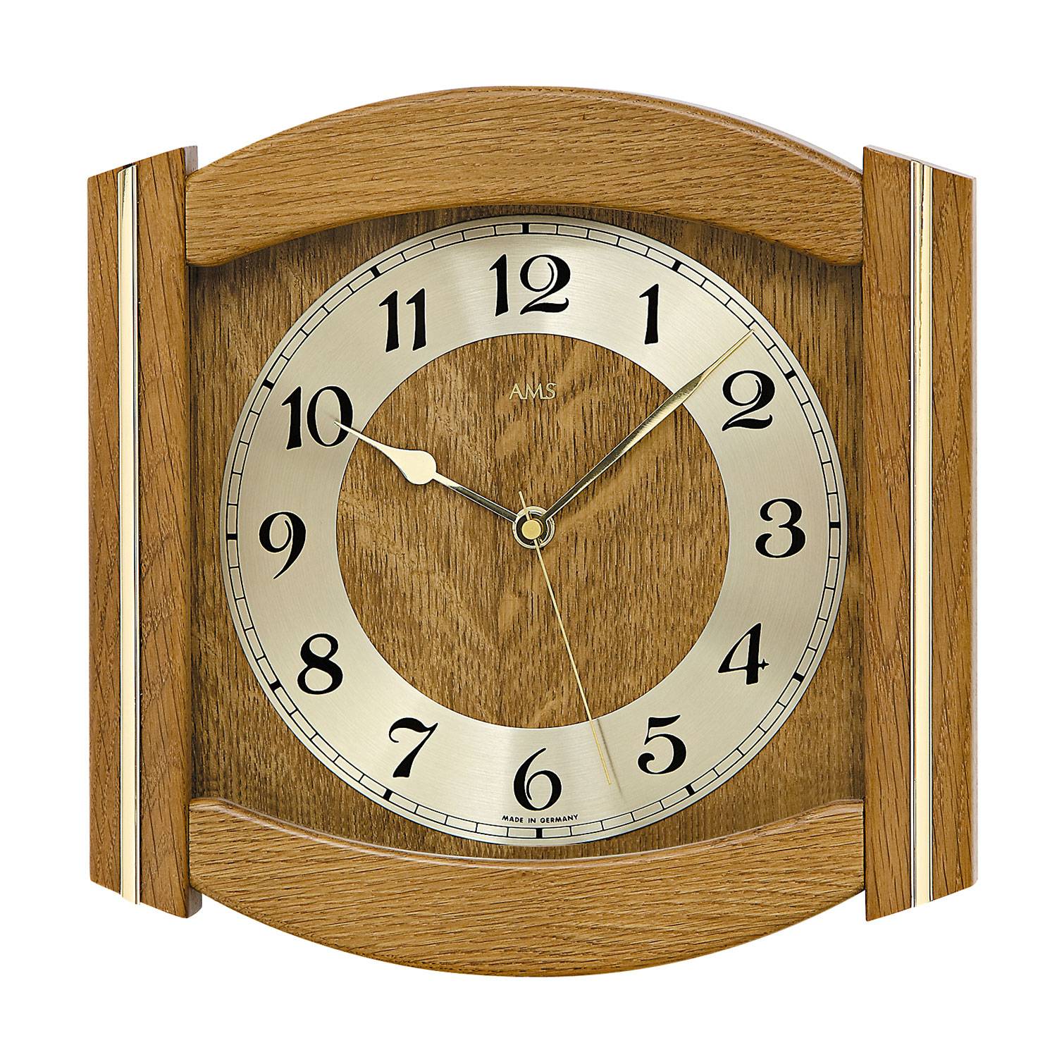AMS 5822/4 Funk-Wanduhr, Eiche massiv, Messing, Mineralglas