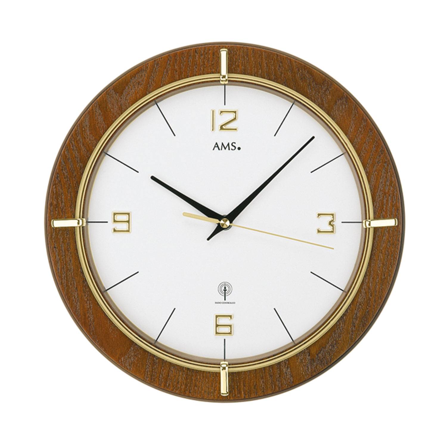 AMS 5832 Funk-Wanduhr, Gold, Nussbaum lackiert