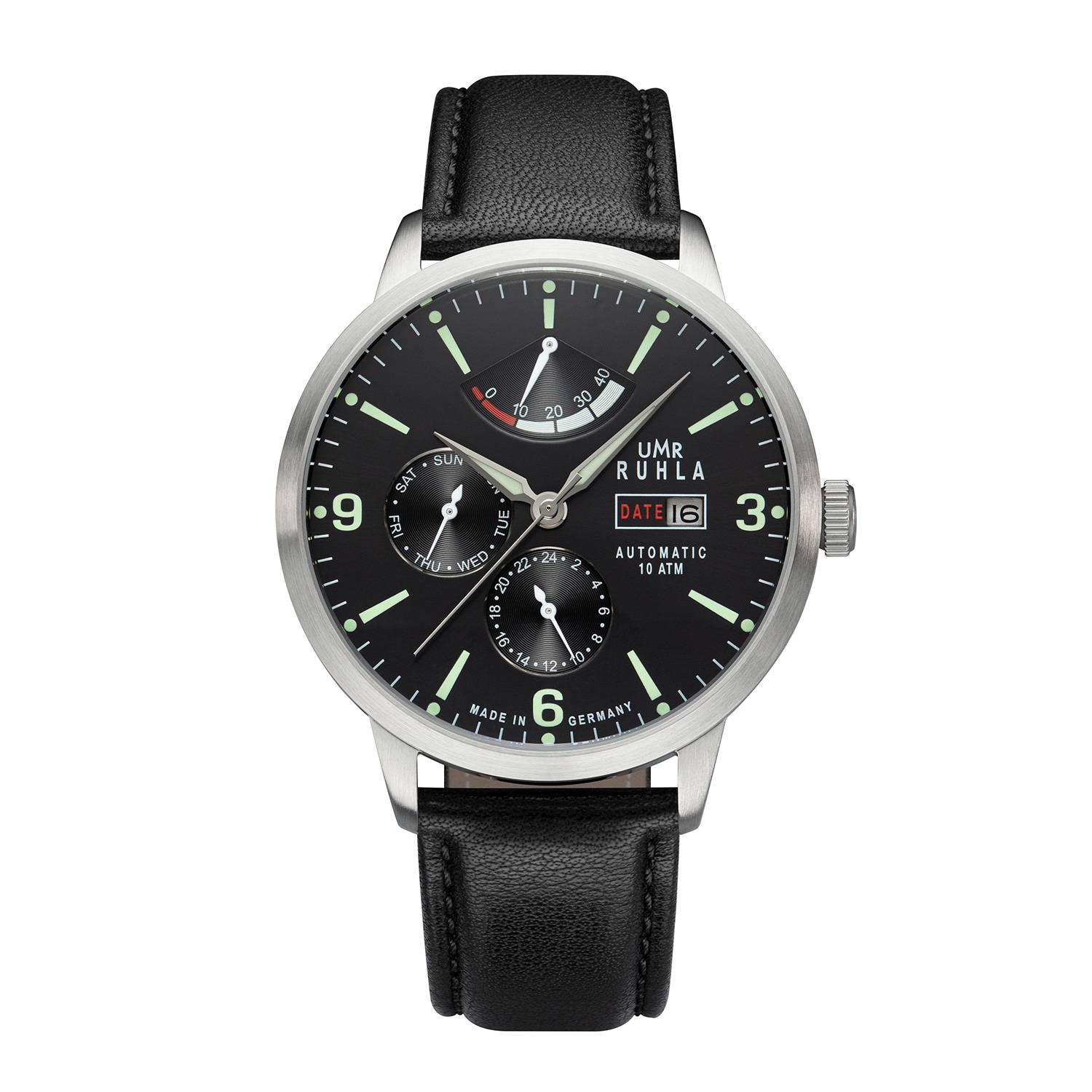 UMR RUHLA Herren-Armbanduhr Automatic 80271, Edelstahl, Mineralglas, Lederband