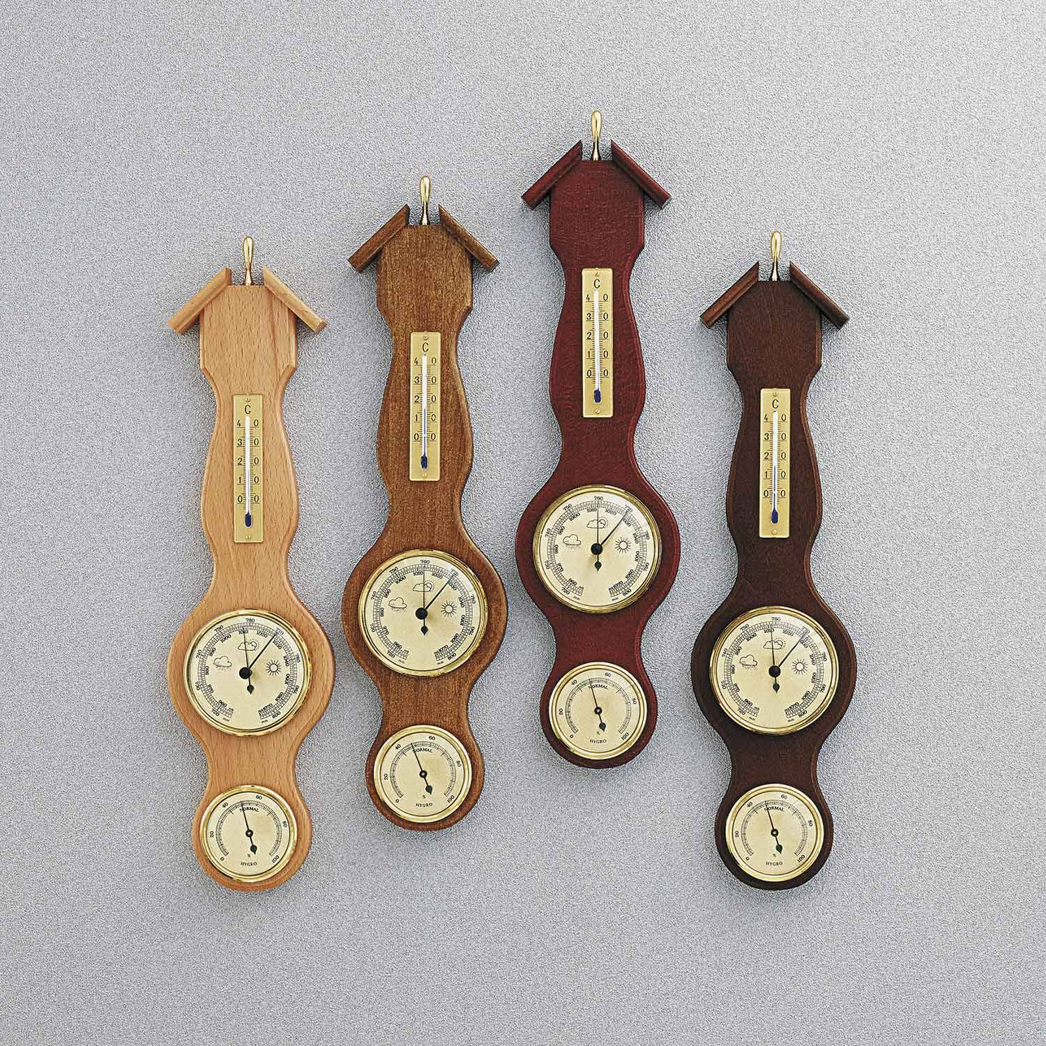 Wetterstation mit Barometer, Thermometer und Hygrometer, aus Naturholz