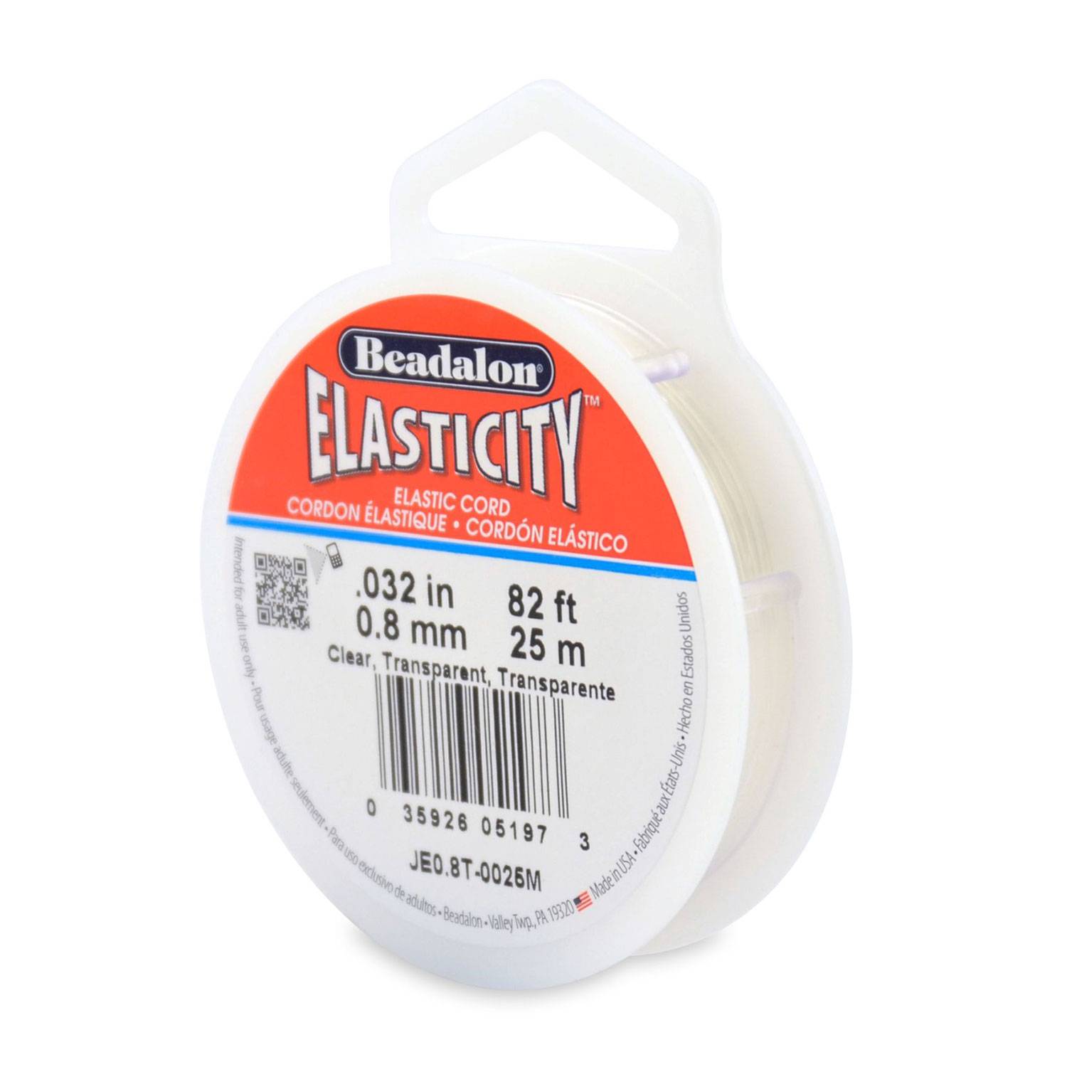 Elastischer Faden, Nylon, transparent, Durchmesser 0,80 mm, 25 m