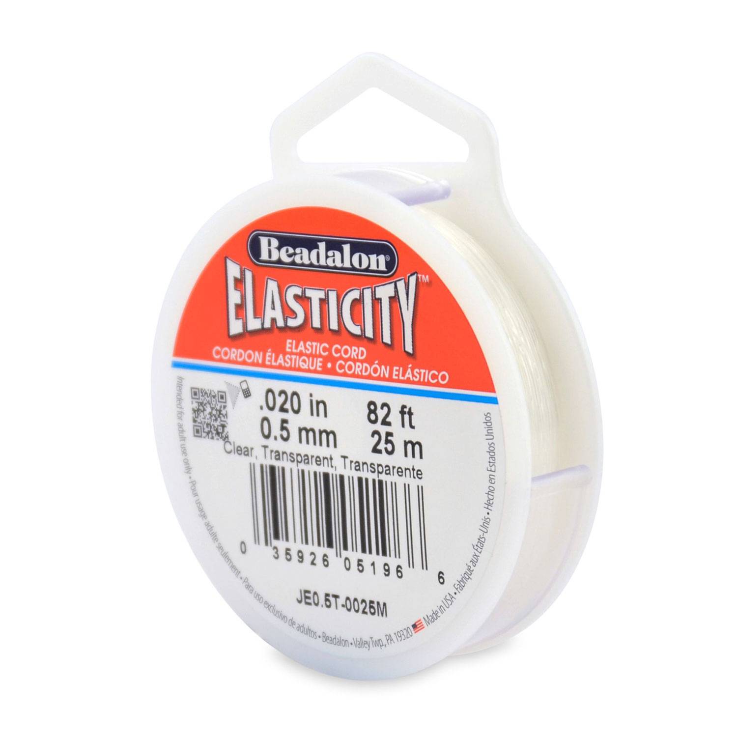 Elastischer Faden, Nylon, transparent, Durchmesser 0,50 mm, 25 m
