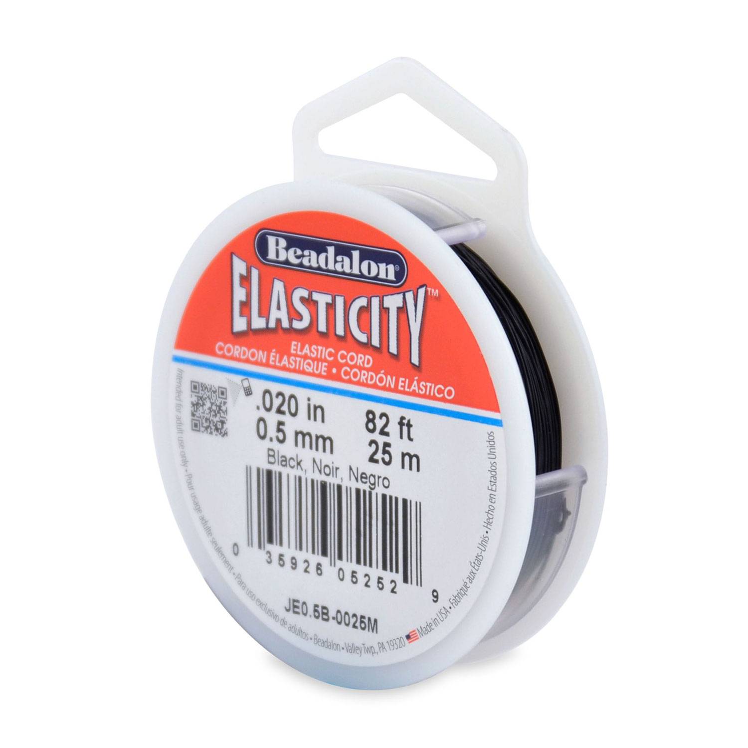 Elastischer Faden, Nylon, Schwarz, Durchmesser 0,50 mm, 25 m