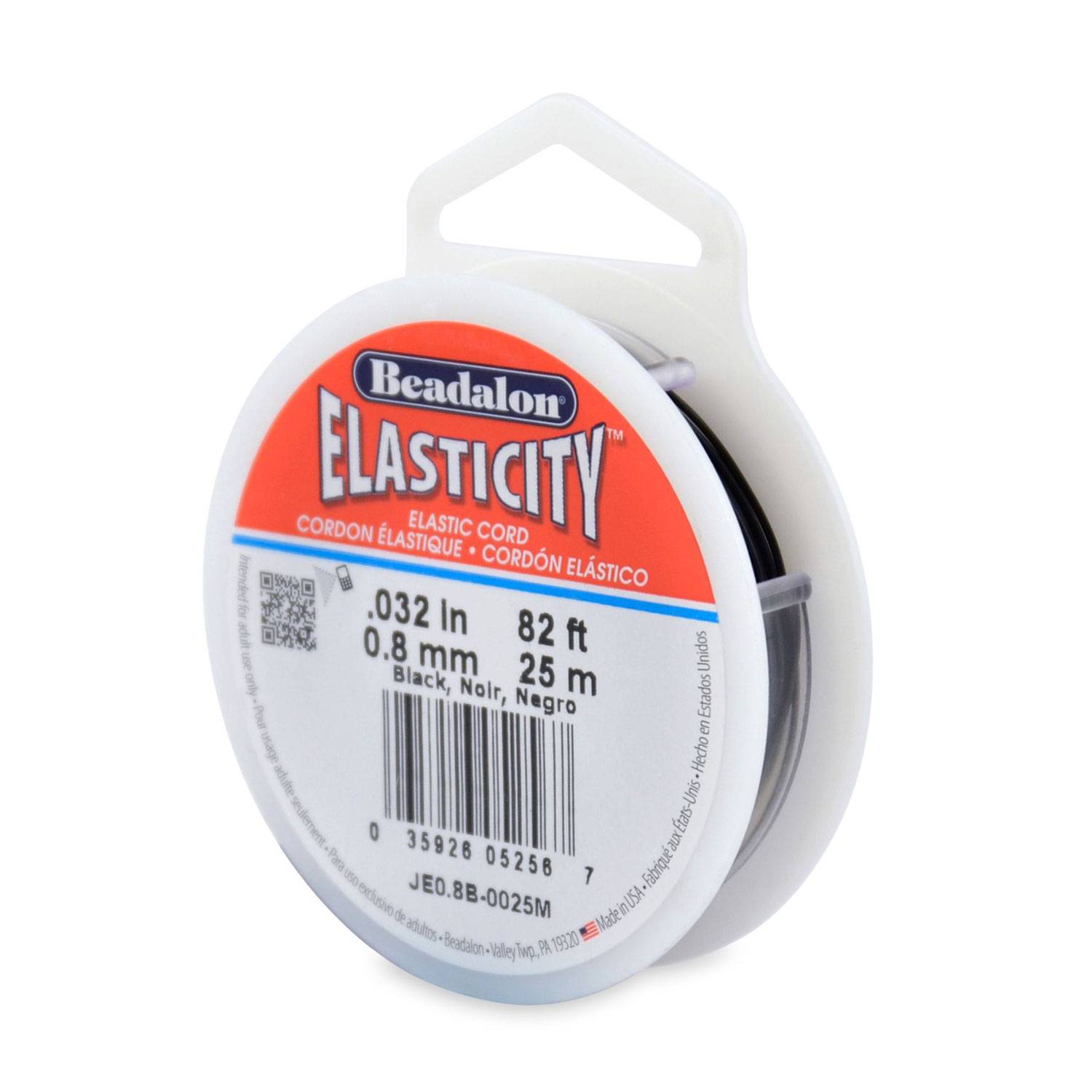 Elastischer Faden, Nylon, Schwarz, Durchmesser 0,80 mm, 25 m