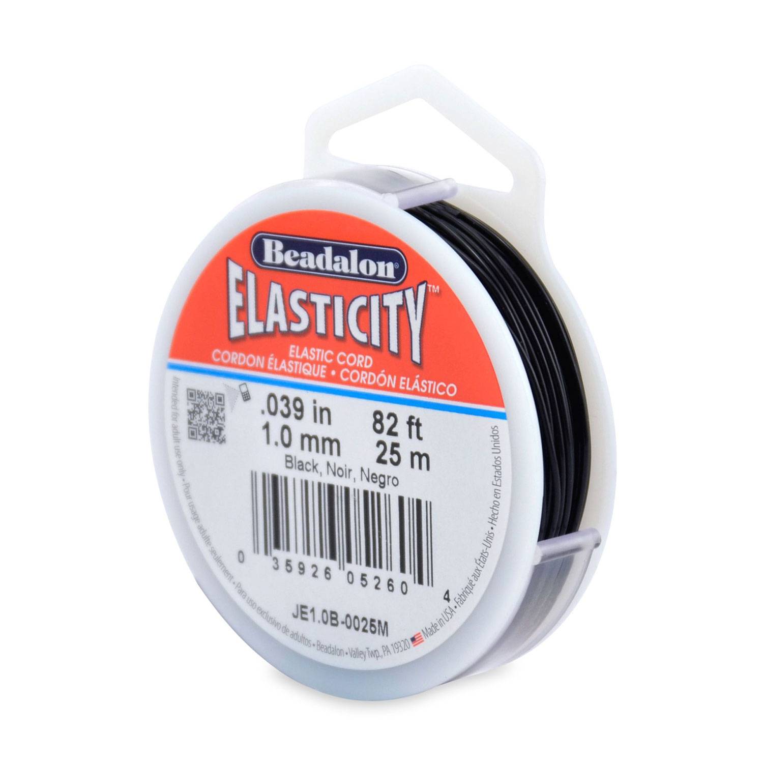 Elastischer Faden, Nylon, Schwarz, Durchmesser 1,00 mm, 25 m
