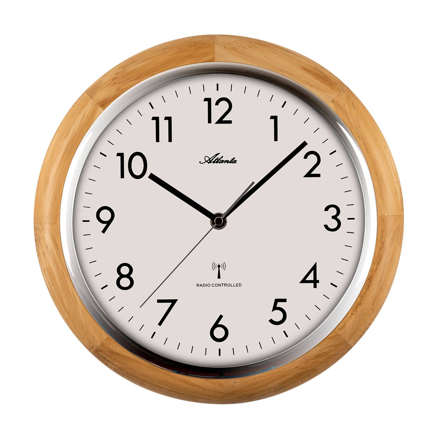 Atlanta Funk-Wanduhr 4536-30, Braun, Holzgehäuse, Silberlünette