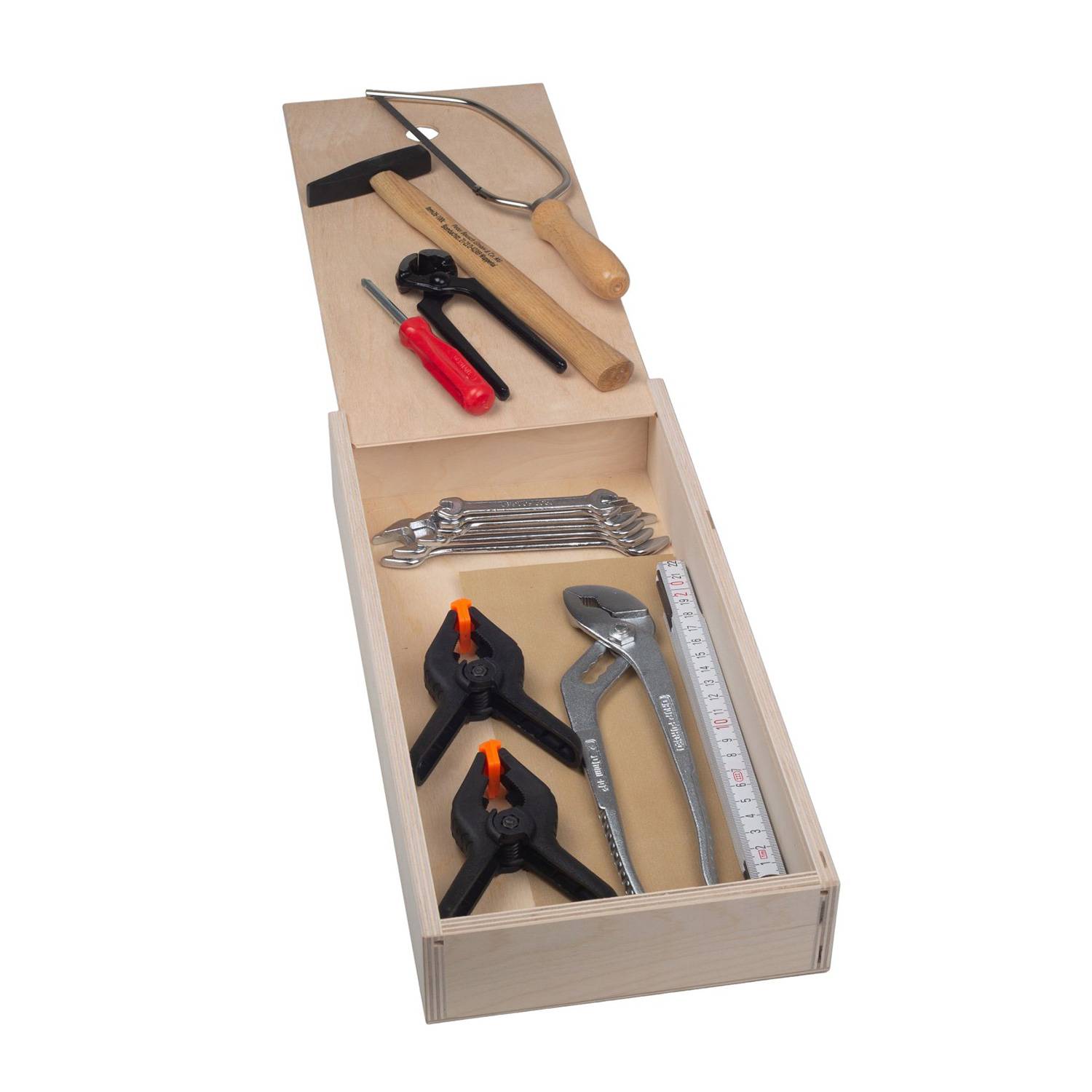 Werkzeug-Set, 16-teilig, in Holzbox, ideal im Hobbybereich oder Modellbau