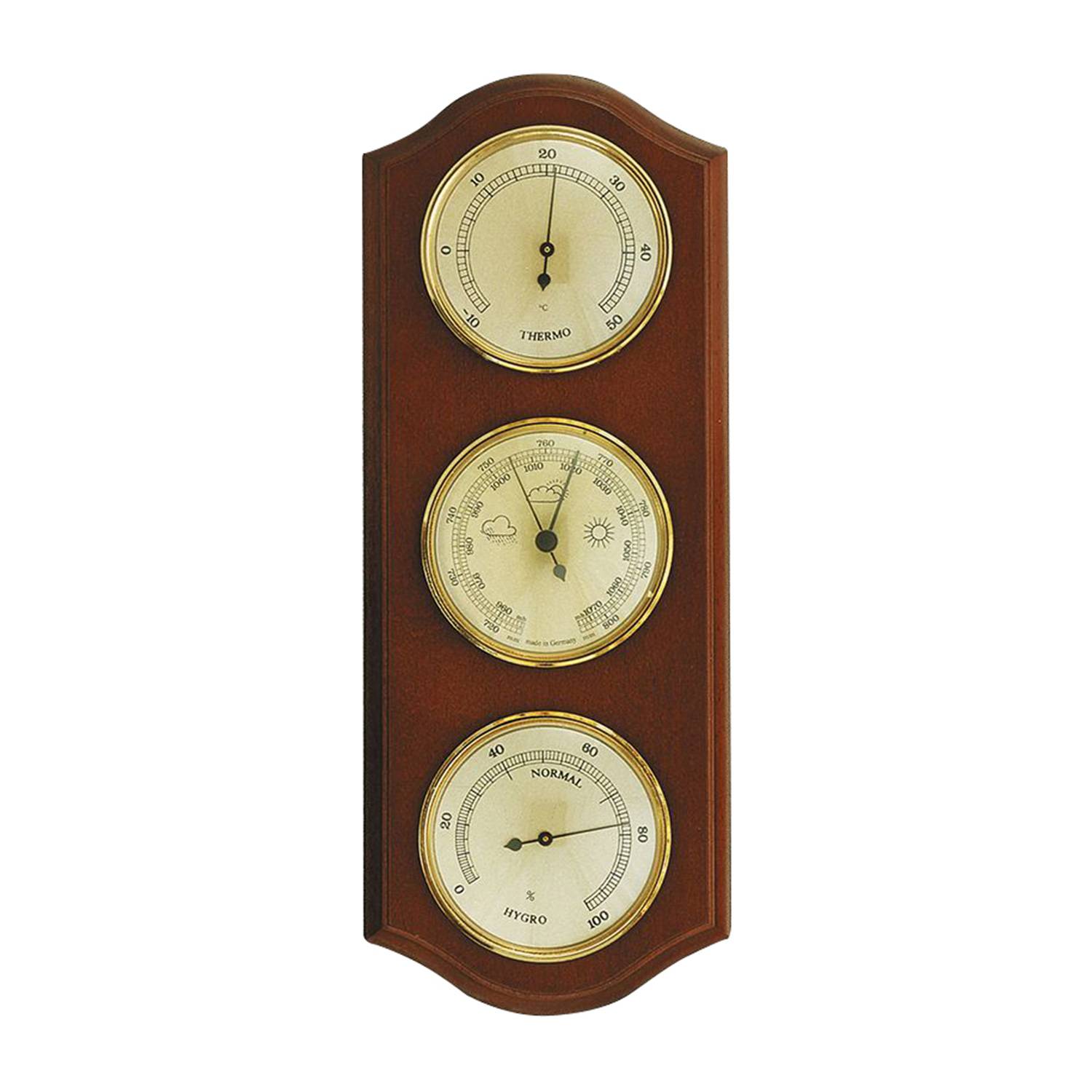 Wetterstation mit Hygrometer, Barometer und Thermometer, Nussbaum