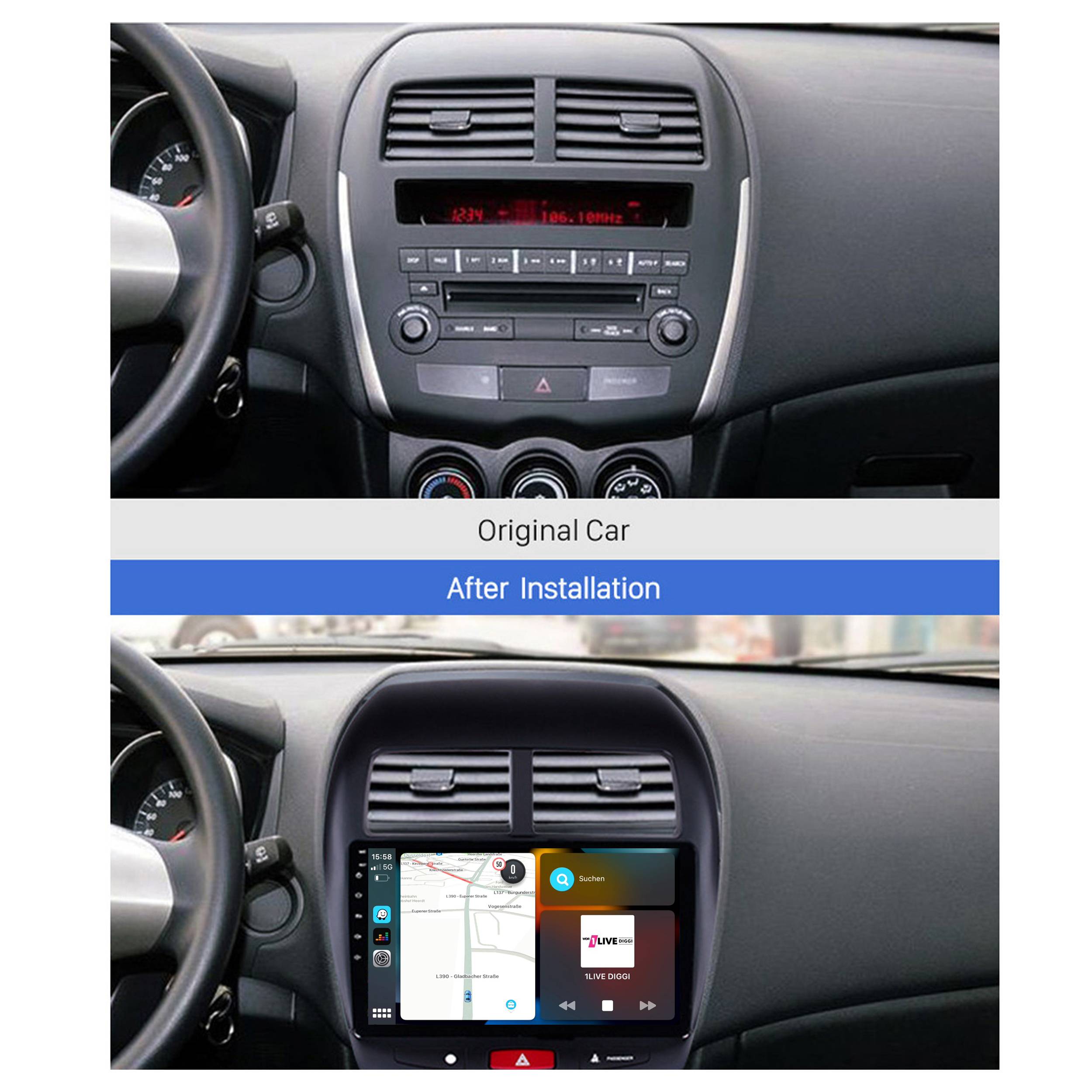 Für Mitsubishi ASX Peugeot 4008 10" Touch Android Autoradio GPS Navi CarPlay
