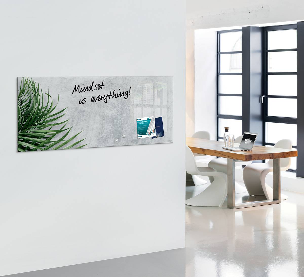 SIGEL Glas-Magnettafel Artverum - Design Botanic - 130 x 55 cm - grau, grün - Sicherheitsglas - TÜV-geprüft