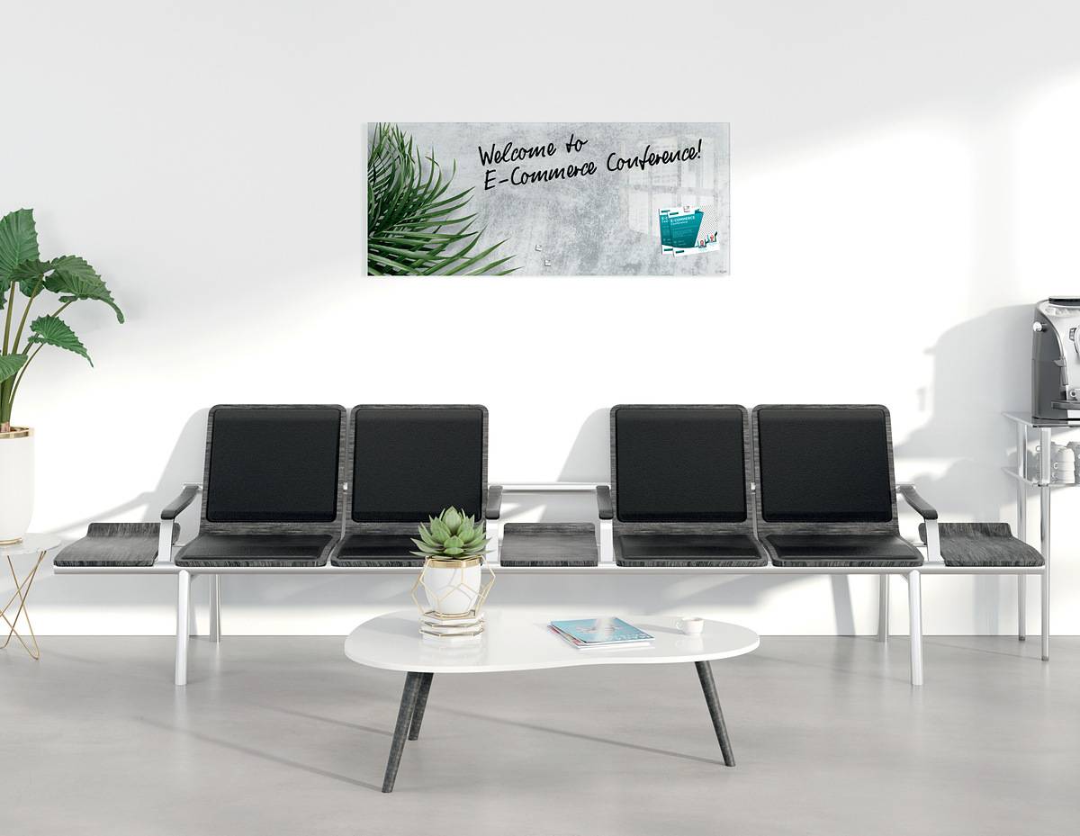 SIGEL Glas-Magnettafel Artverum - Design Botanic - 130 x 55 cm - grau, grün - Sicherheitsglas - TÜV-geprüft