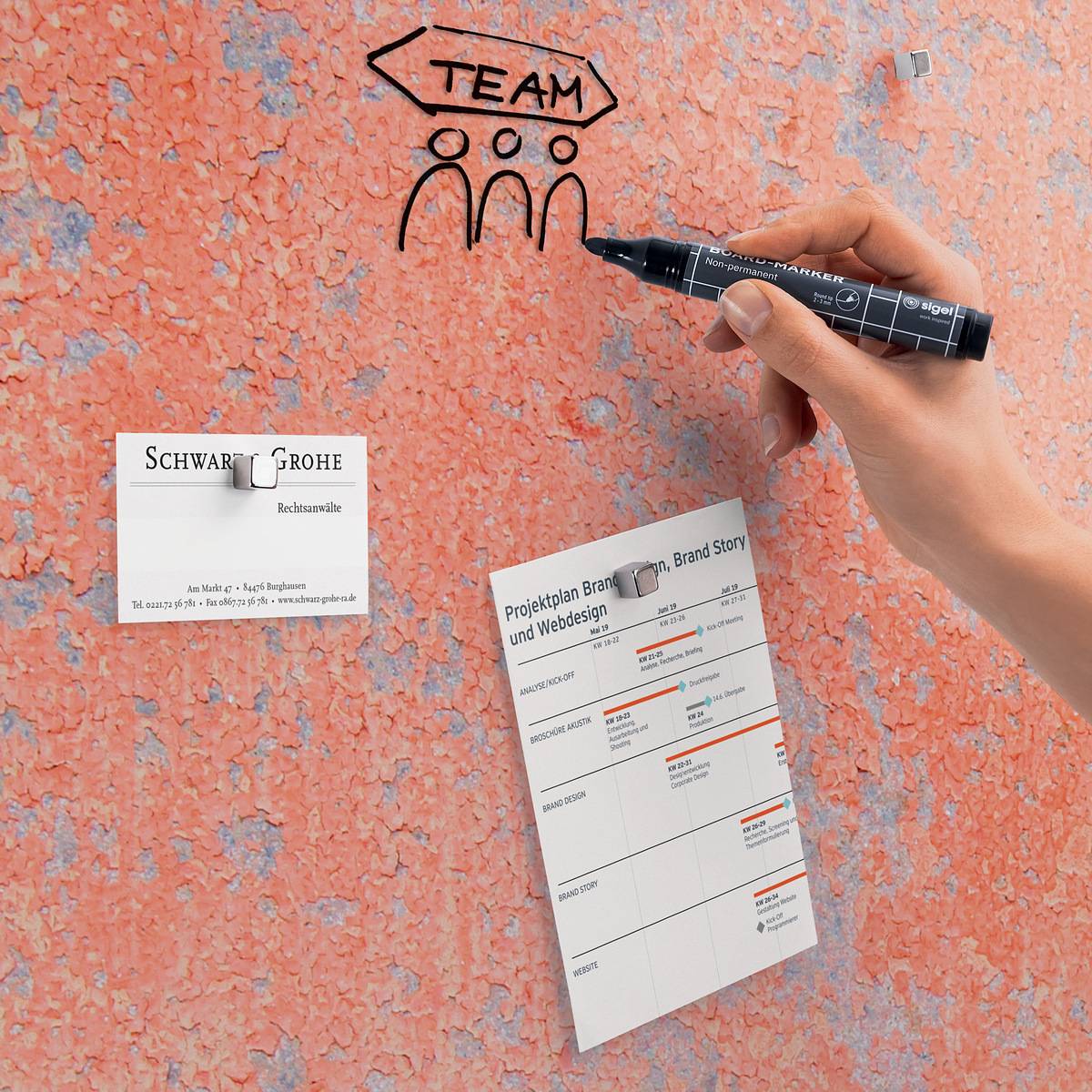 SIGEL Glas-Magnettafel Artverum - Design Red Wall - 130 x 55 cm - koralle - Sicherheitsglas - TÜV-geprüft