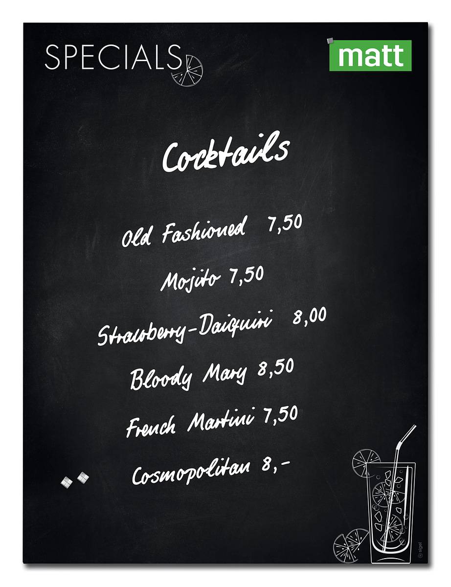 SIGEL Glas-Magnettafel Artverum - Design Happy Hour - 90 x 120 cm - schwarz, weiß - Sicherheitsglas - TÜV-geprüft