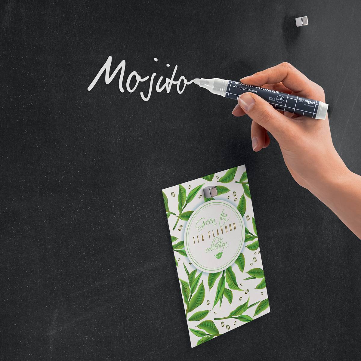 SIGEL Glas-Magnettafel Artverum - Design Happy Hour - 90 x 120 cm - schwarz, weiß - Sicherheitsglas - TÜV-geprüft