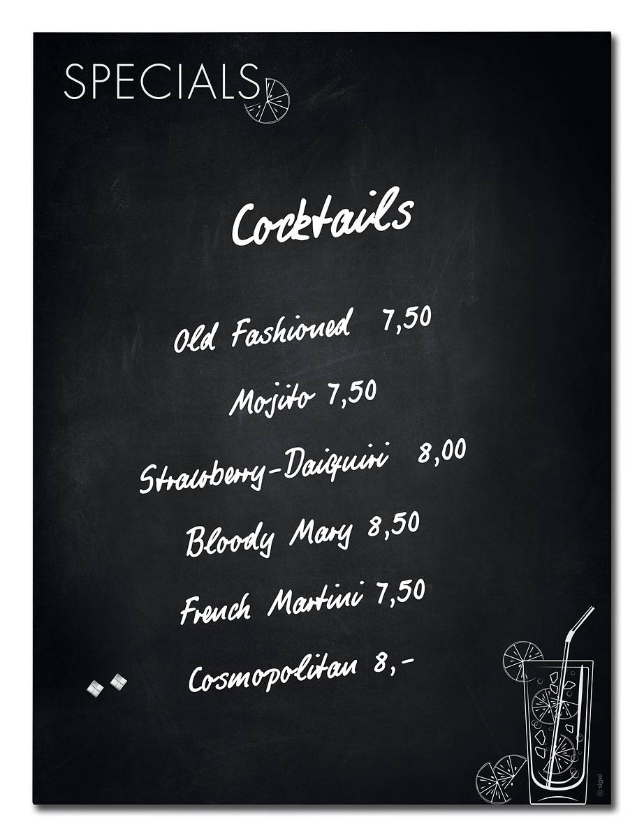 SIGEL Glas-Magnettafel Artverum - Design Happy Hour - 90 x 120 cm - schwarz, weiß - Sicherheitsglas - TÜV-geprüft