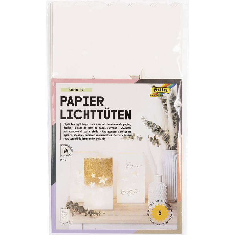 folia Lichttüten "Sterne", groß, aus Papier, weiß