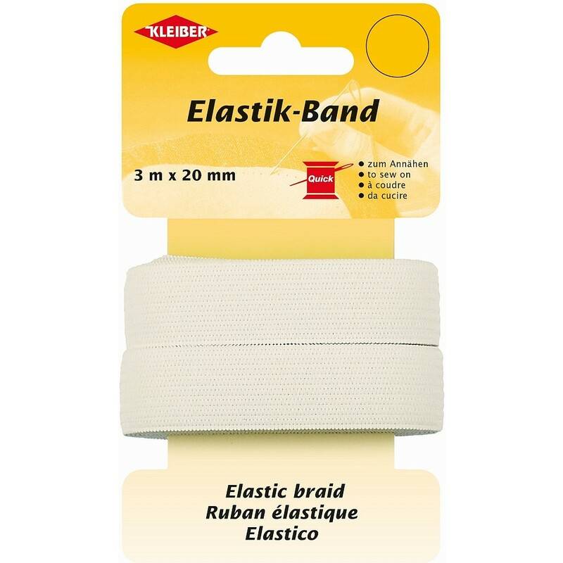 KLEIBER Elastik-Band / Gummiband, 3 m x 20 mm, weiß