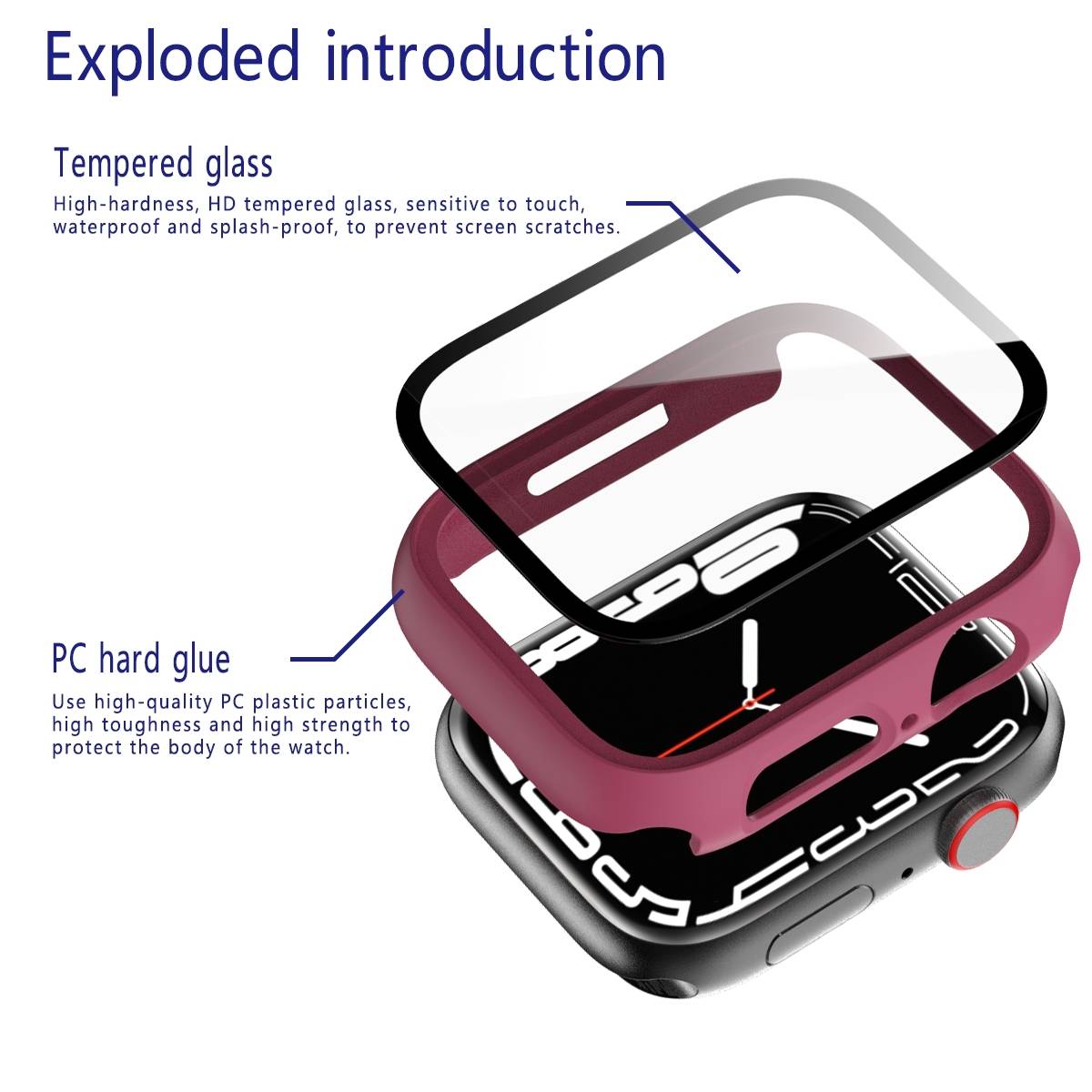 Für Apple Watch 9 8 7 41mm 2 in 1 Schock TPU Silikon Hülle + Hart Glas