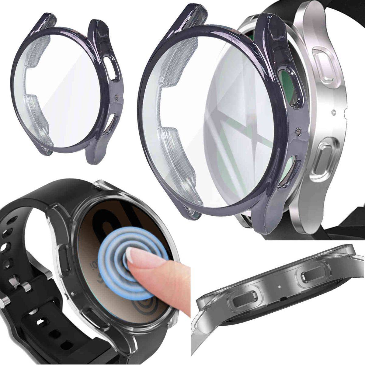 Für Samsung Galaxy Watch 5 44 mm 360 Grad Schock TPU Silikon Hülle Tasche Etuis Grau