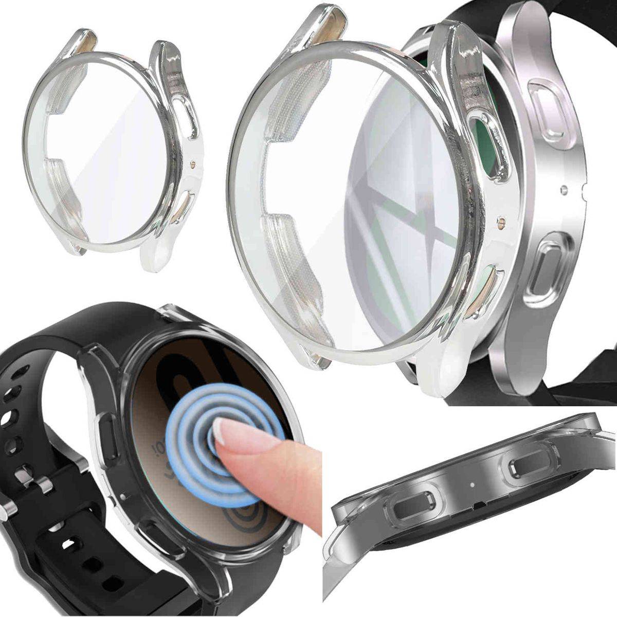 Samsung Galaxy Watch 5 44 mm 360 Grad Schock TPU Silikon Hülle Tasche Etuis Silber